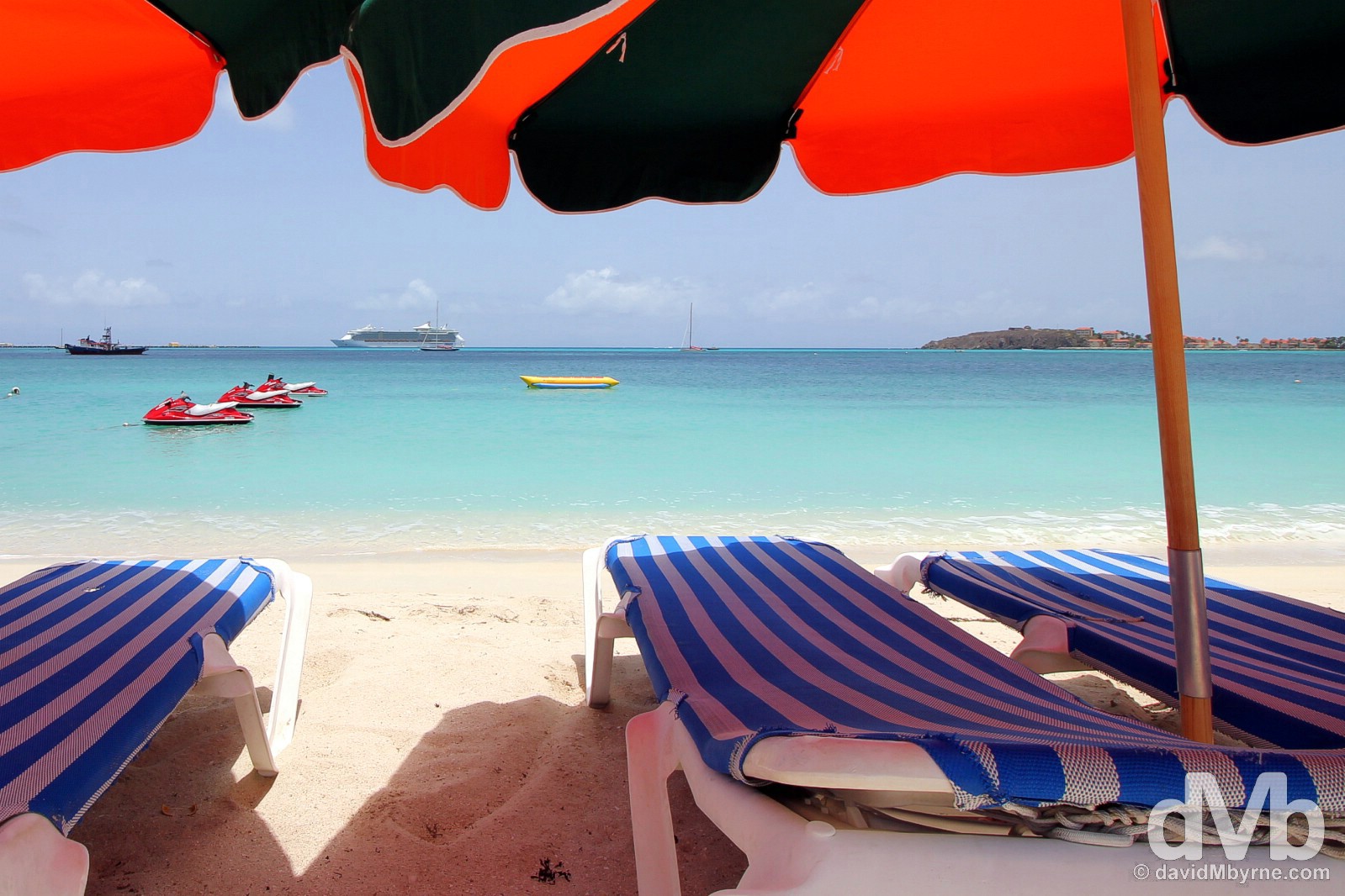 The beach in Philipsburg, Sint Maarten, Lesser Antilles. June 8, 2015.