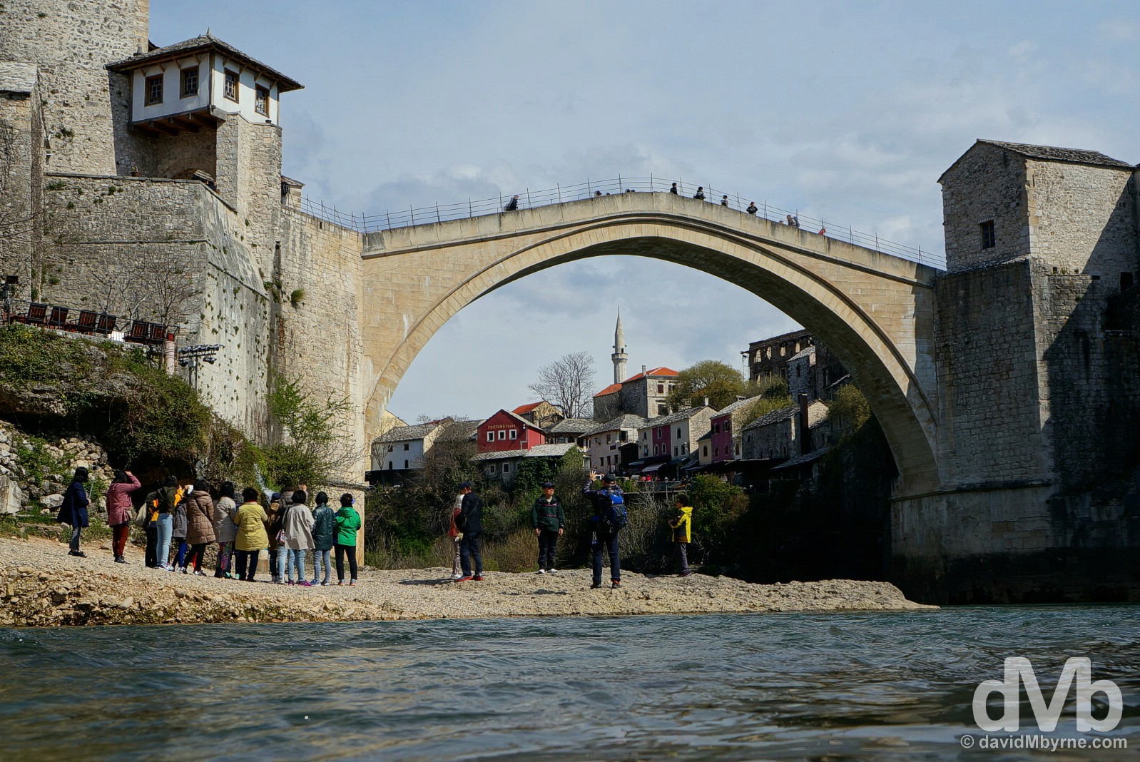 The iconic Stari Most (Old Bridge) over the Neretva River in Mostar, Bosnia & Herzegovina. April 6, 2015.