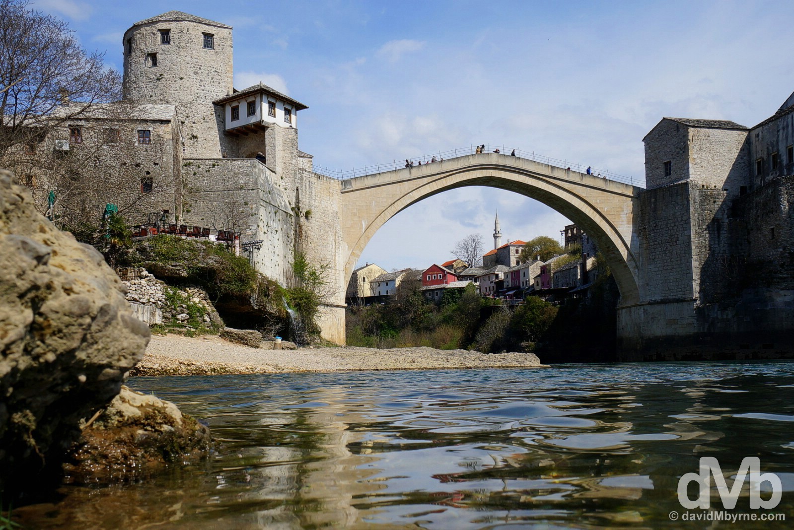 The iconic Stari Most (Old Bridge) over the Neretva River in Mostar, Bosnia & Herzegovina. April 6, 2015.