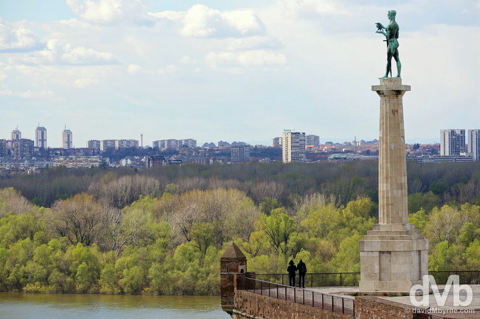 The Victor Monument of the Kalemegdam Citadel overlooking the Danube River in Belgrade, Serbia. April 3, 2015.