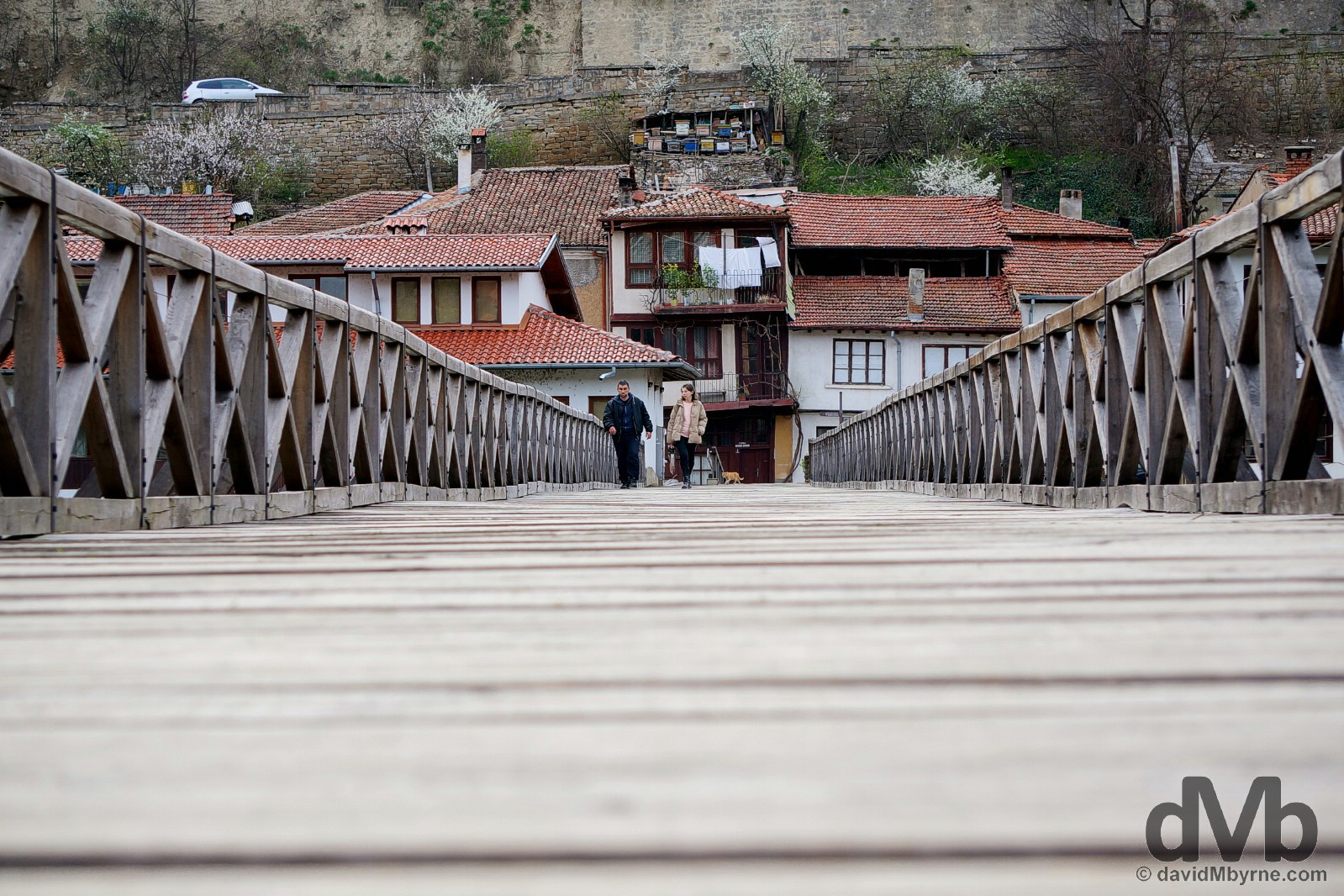 Vladishki most (Bishop's Bridge) crossing the Yantra River in Veliko Tarnovo, Bulgaria. March 30, 2015.