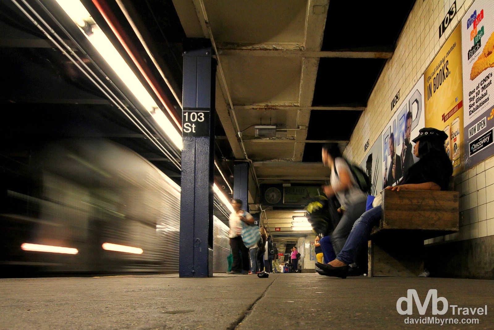 A subway car rolls into 103 Street subway station, Manhattan, New York. July 12th 2013. 