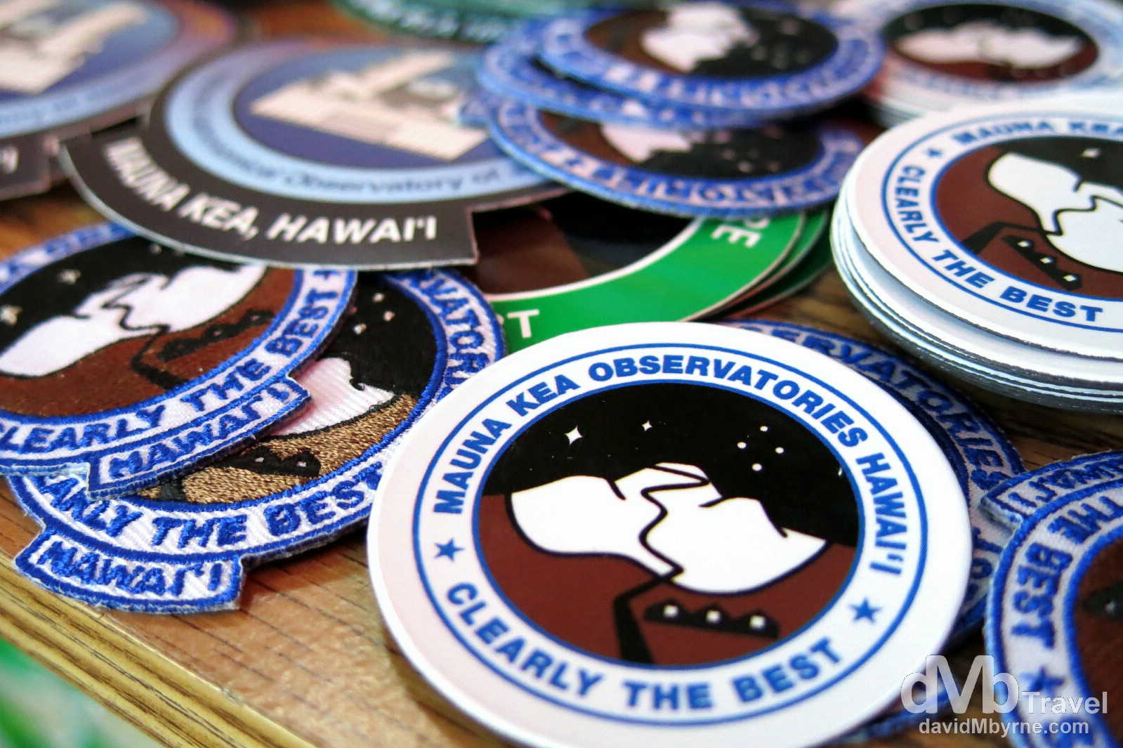 Badges for sale in the Mauna Kea Observatories Visitors Centre, the Big Island of Hawaii, USA. March 3rd 2013.