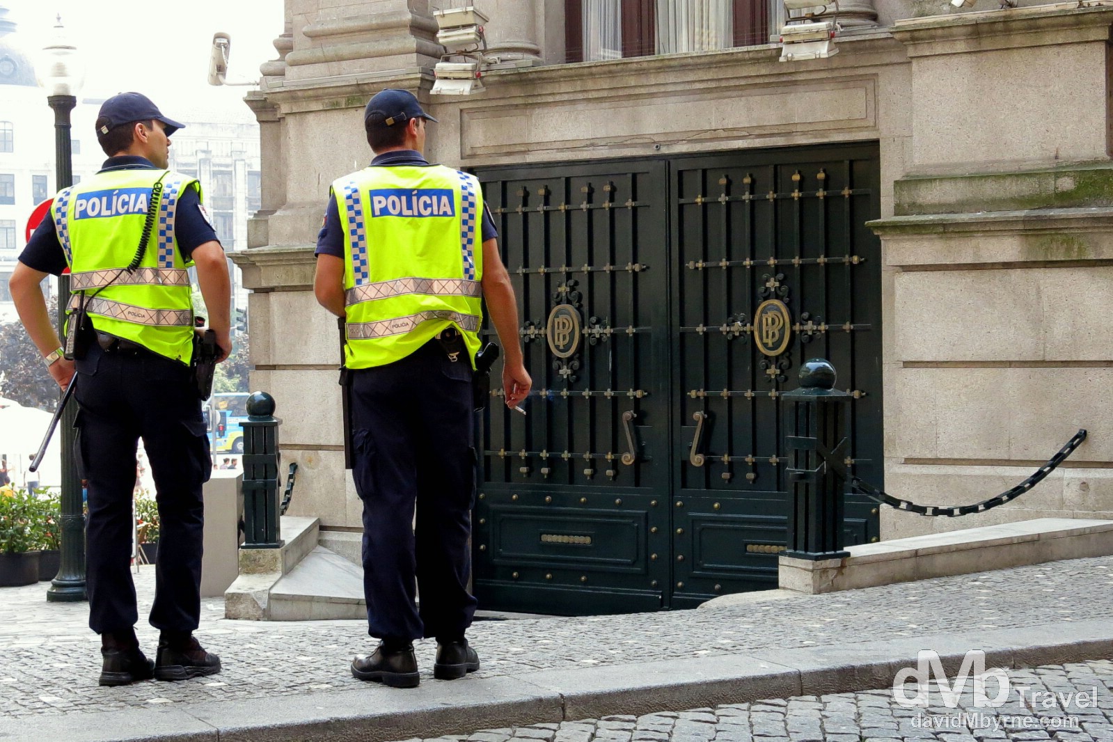 Guarding the Bank of Portugal, Rua do Almada, Porto, Portugal. August 28th 2013.