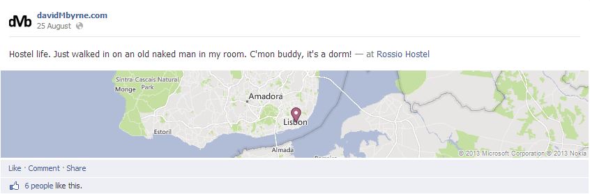 Random facebook Update From: Lisbon, Portugal. Click here to connect with me on facebook.