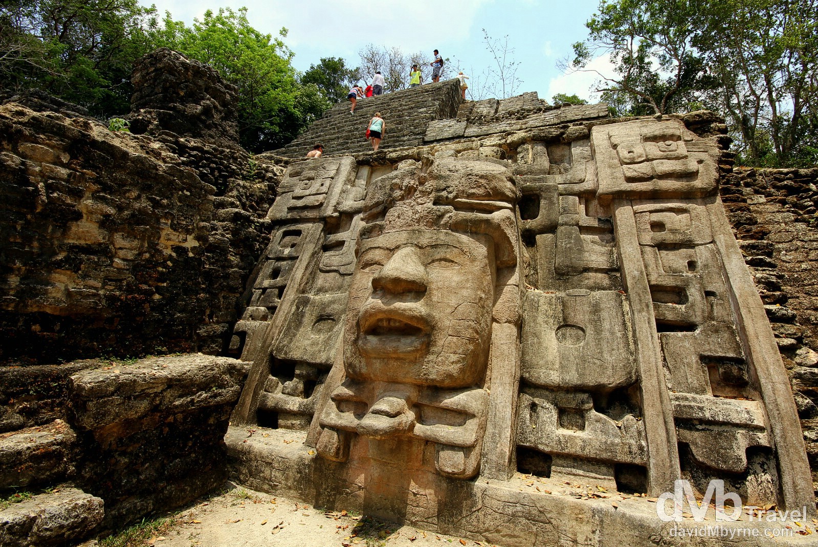 Scaling the aptly named Mask Temple at the Lamanai Mayan ruins, Central Belize. May 11th 2013.