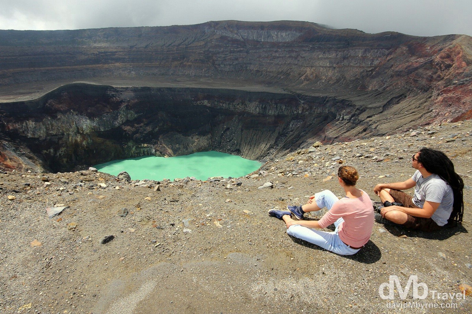 Members of my climbing party overlooking the emerald-green crater lake at the summit of the Santa Ana volcano, El Salvador. May 28th 2013. 