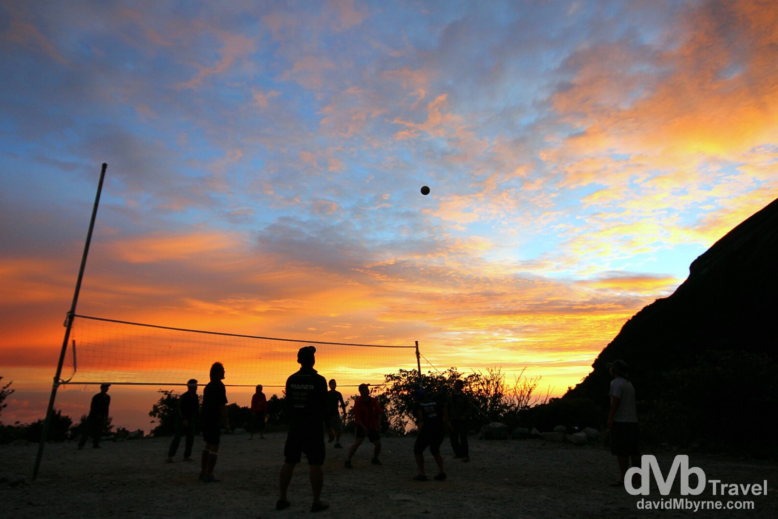 Volleyball at sunset at Laban Rata high on the slopes of Mount Kinabalu, Sabah, Malaysian Borneo. June 22nd 2012. 