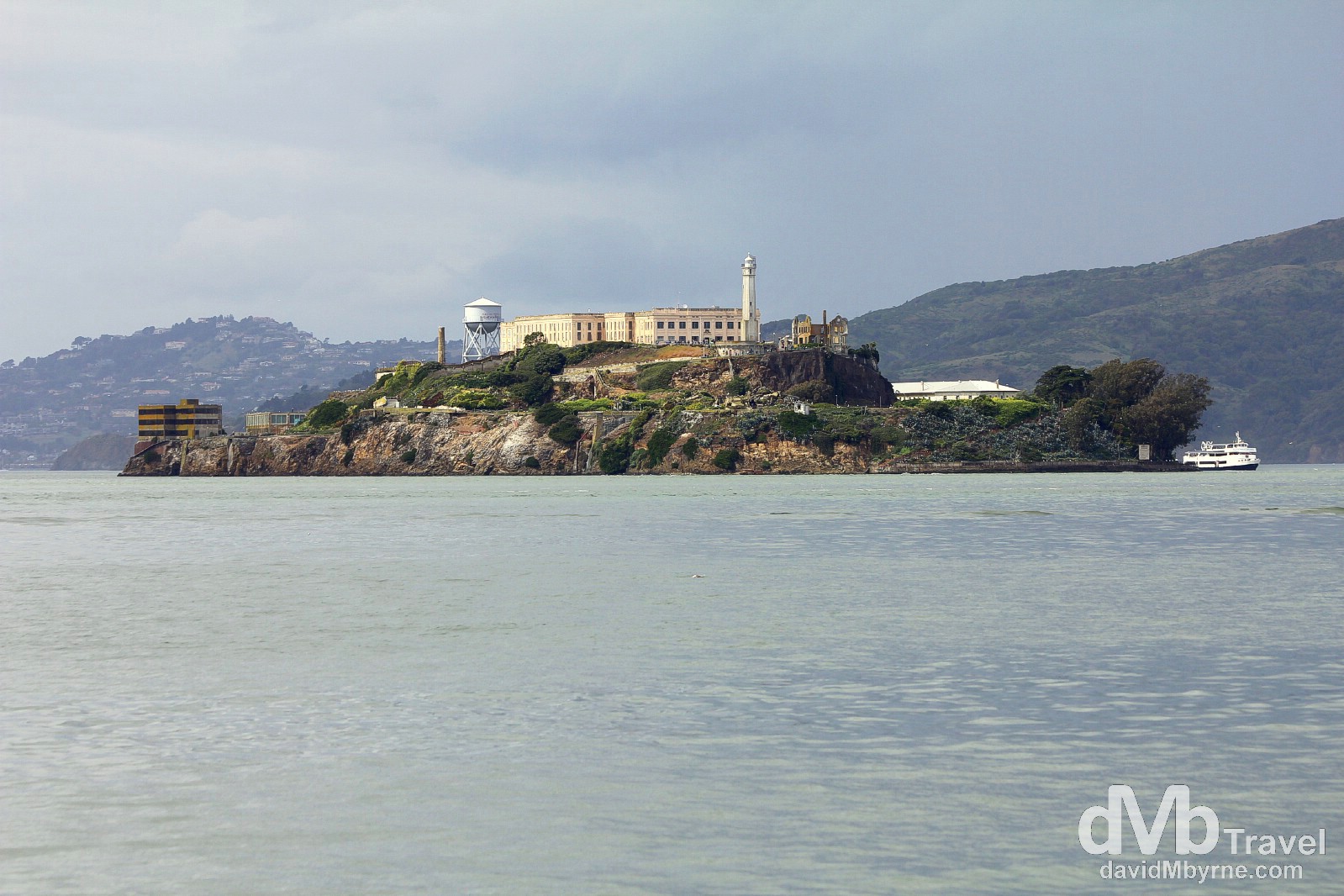 Alcatraz island as seen from the waterfront near Fisherman’s Wharf, San Francisco, California, USA. March 31st 2013.