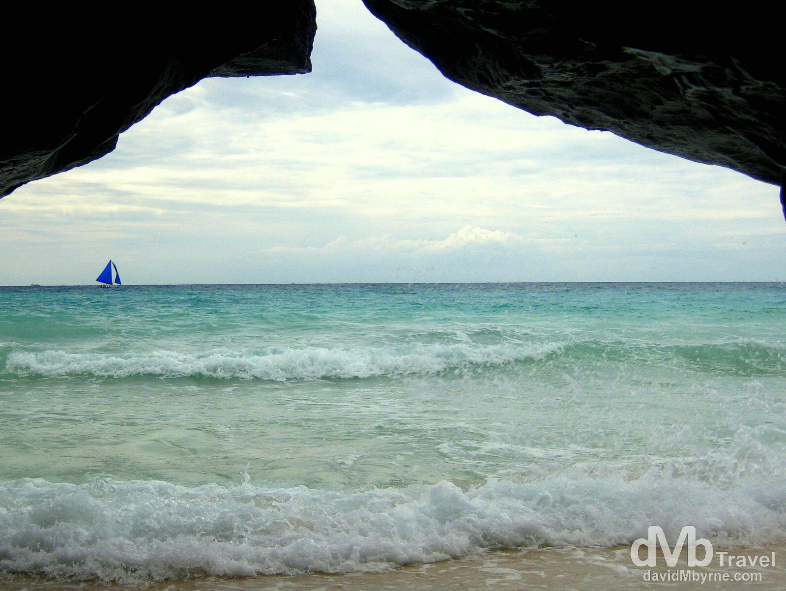 Taken from the inside for a small cave on Puka Beach, Boracay Island, Philippines. September 24th 2011.