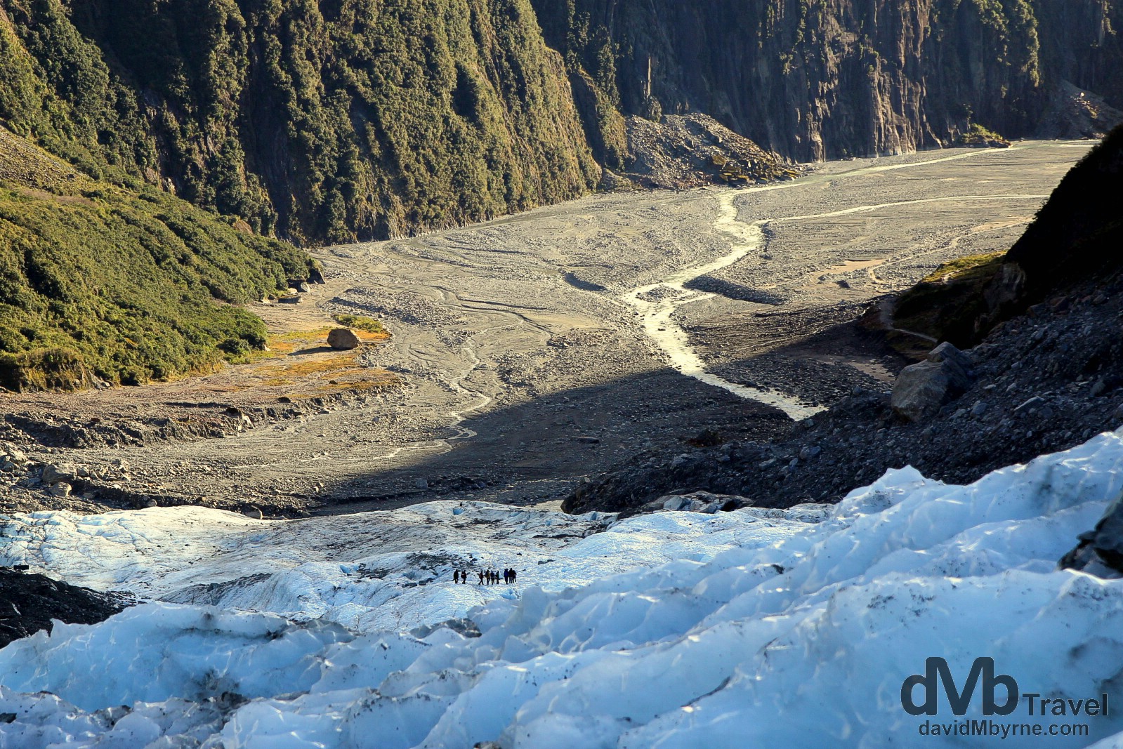 Distant figures descending the Fox Glacier, South Island, New Zealand. May 19th 2012.