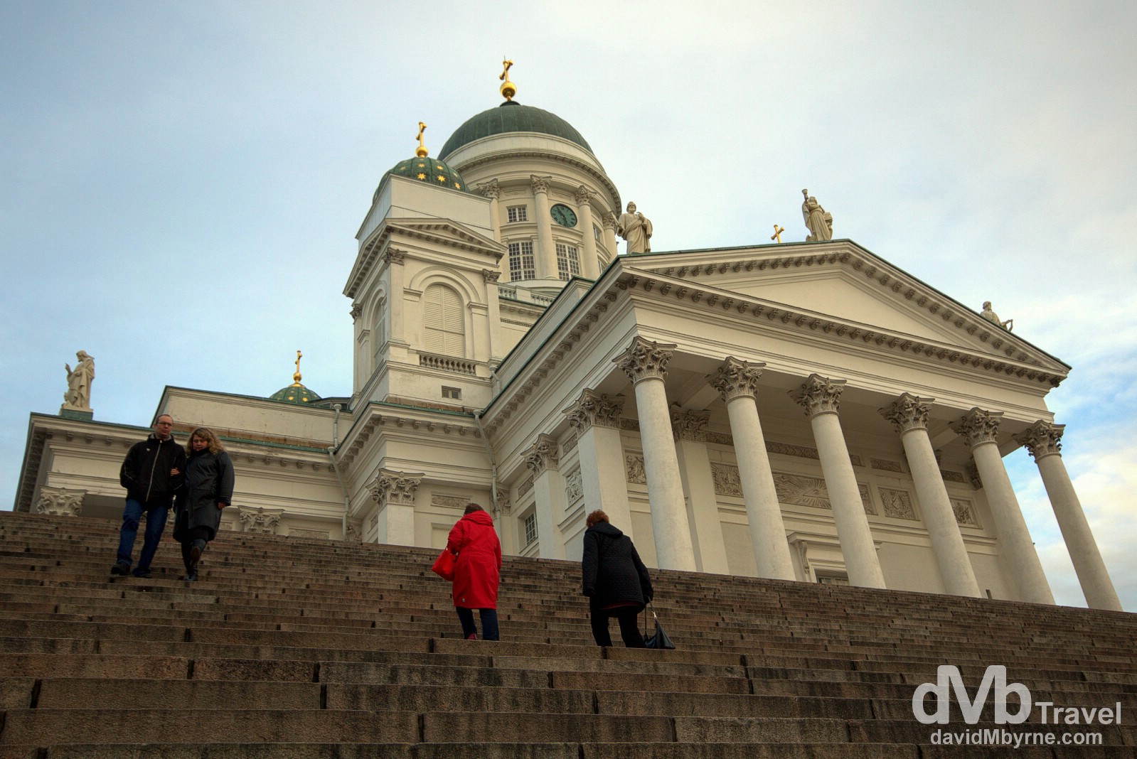 People on the steps to Helsinki Cathedral in (Senaatintori) Senate Square, Helsinki, Finland. November 24th 2012.