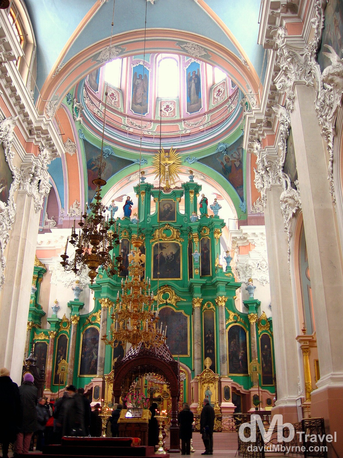 The exquisite detail & the multitude of colours inside the Russian Orthodox Church of the Holy Spirit, Lithuania’s chief Russian Orthodox church, Old Town, Vilnius, Lithuania. March 4th 2006