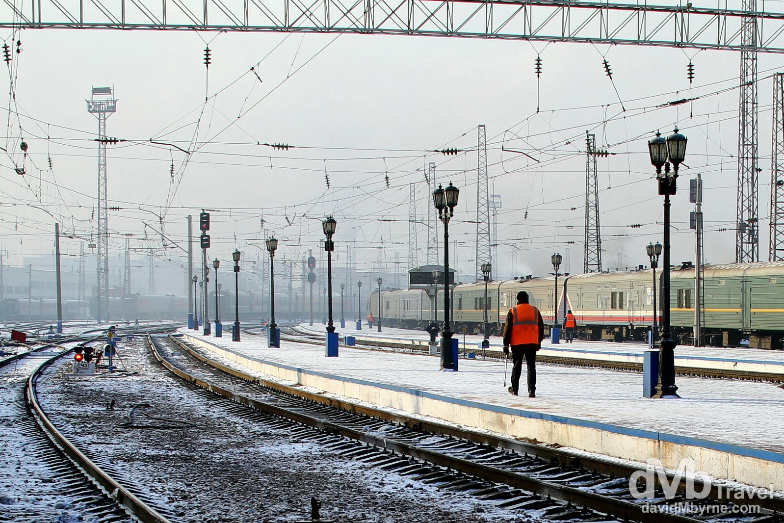 On the platform of Krasnoyarsk train station, Siberian Russia. November 10th 2012.