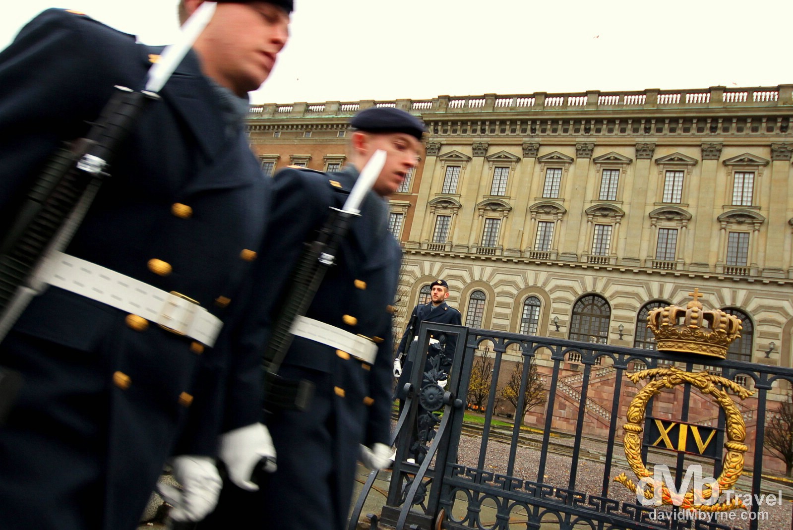 Ceremonial guards outside Kungliga Slottet (the Royal Palace), Stockholm, Sweden. November 26th 2012.