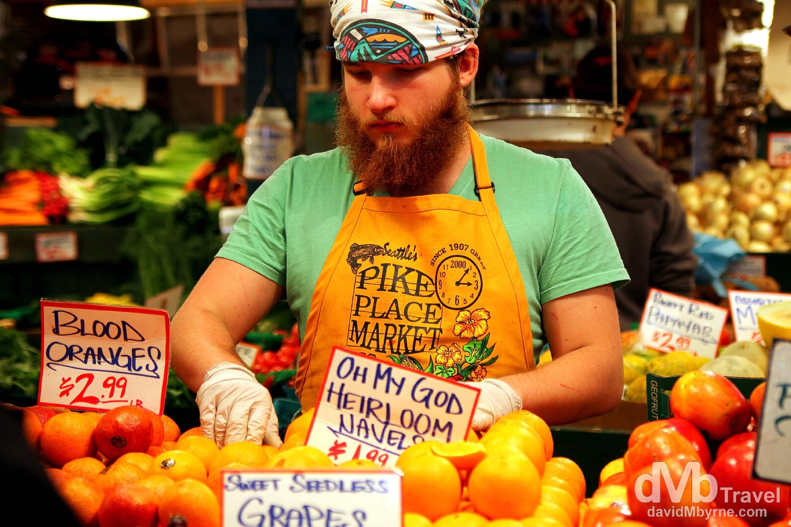 A vendor in Pike Place Market, Seattle, Washington, USA. March 25th 2013.