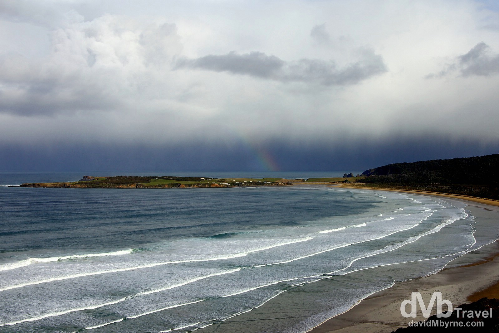 A faint rainbow & an approaching low front off shore of the Catlins Coast, South Island, New Zealand. May 28th 2012.