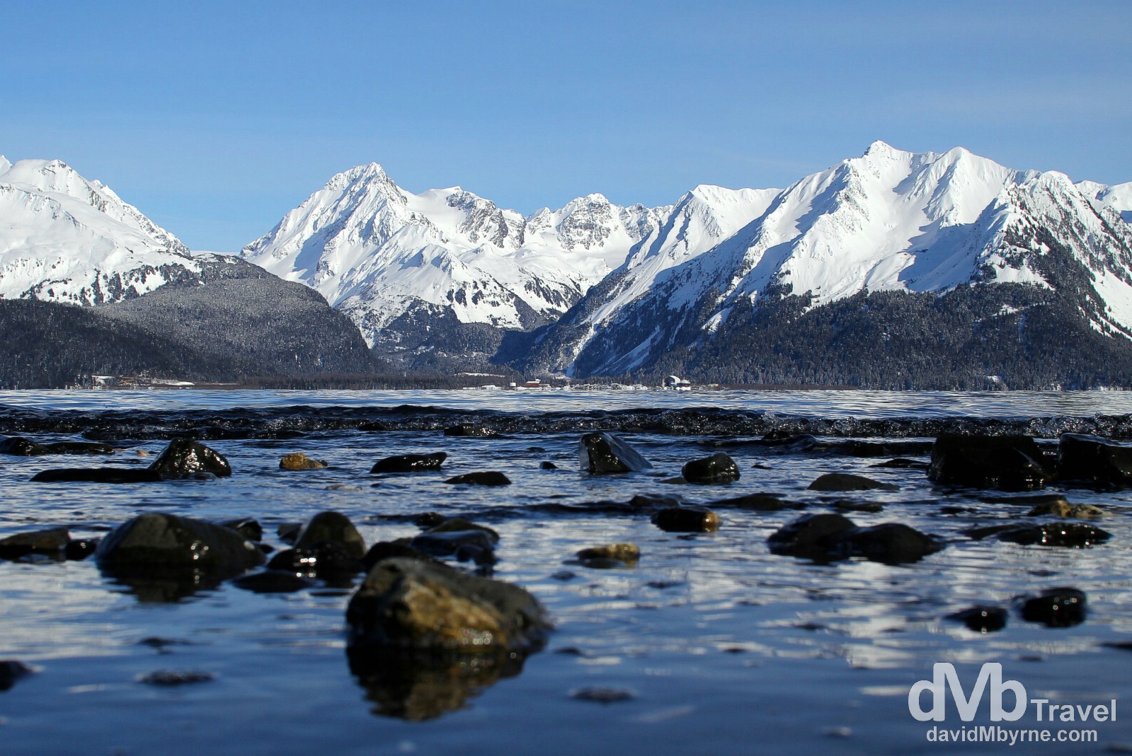 The peaks across Resurrection Bay from Lowell Point, Kenai Peninsula, Alaska, USA. March 15th 2013.