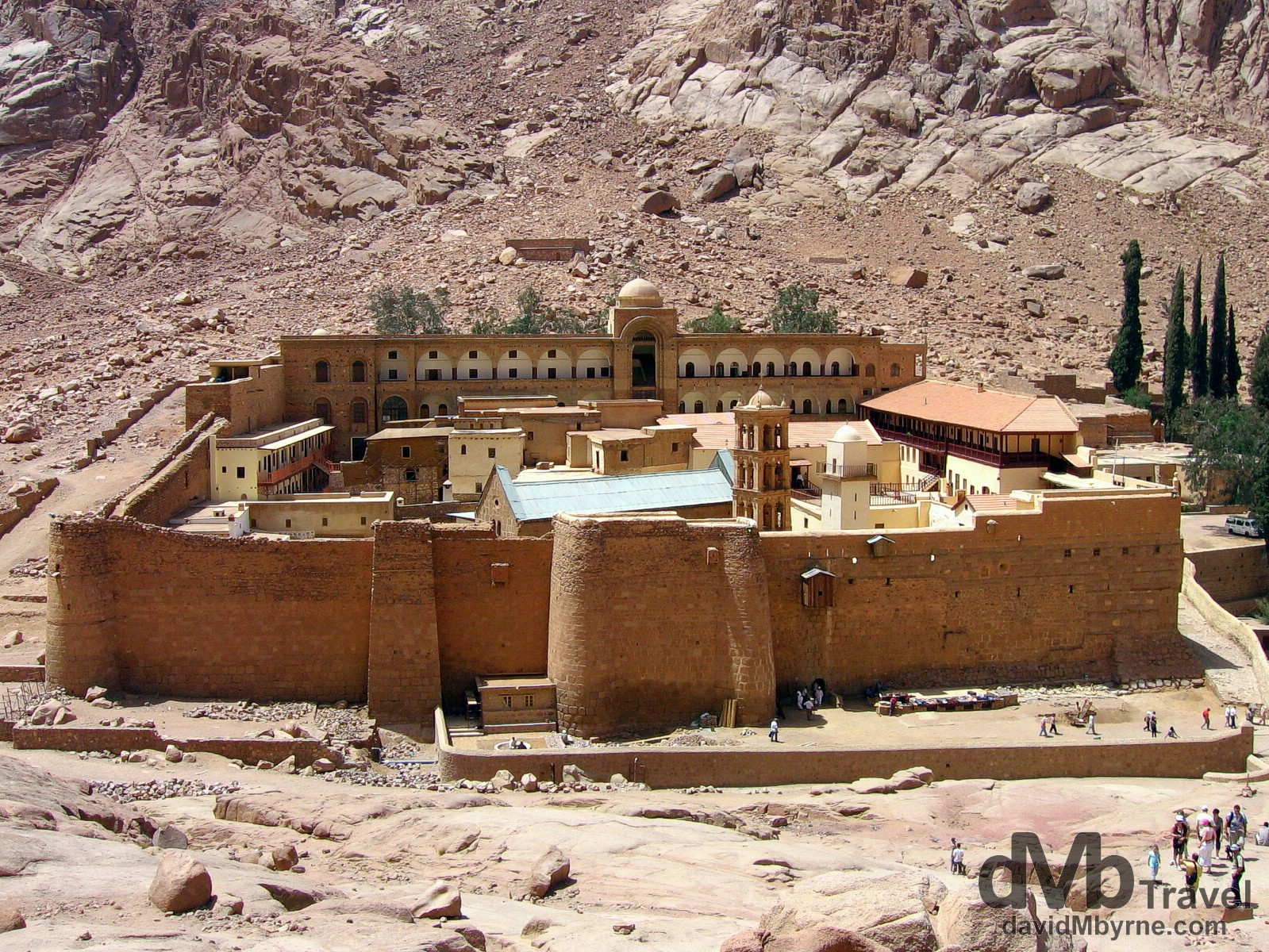St. Katherine's monastery, and the adjacent Mt. Sinai, are located in the interior of the Sinai Peninsula in Egypt. This is one of the oldest continuously functioning Christian monasteries in the world; the Byzantine empress Helena had a small chapel built on the site where it was believed God spoke to Moses via the burning bush. The monastery, a UNESCO World Heritage Site, is dedicated to St Katherine, the legendary martyr from Alexandria who was tortured on a spiked wheel and then beheaded, and is home to 22 Greek Orthodox monks. The monastery library preserves the second largest collection of early codices and manuscripts in the world, outnumbered only by the Vatican Library, and it also houses some irreplaceable works of art. St. Katherine's Monastery, Sinai Peninsula, Egypt. April 22nd 2008.