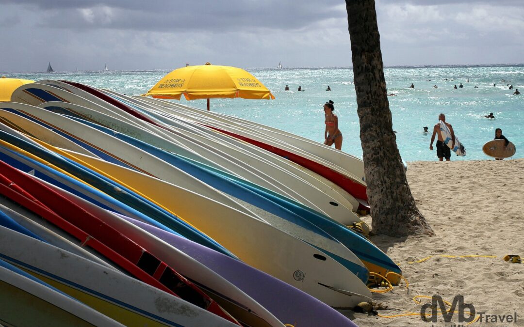 Surfboards. Waikiki Beach, Oahu, Hawaii, USA. Worldwide Destination