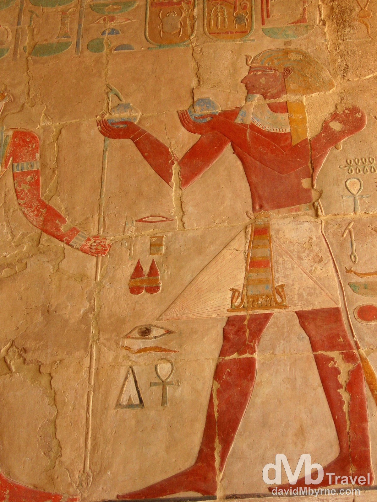 Ancient Egyptian symbols on the walls of the Funerary Temple of Hatshepsut in Luxor, Egypt. April 12th 2008.