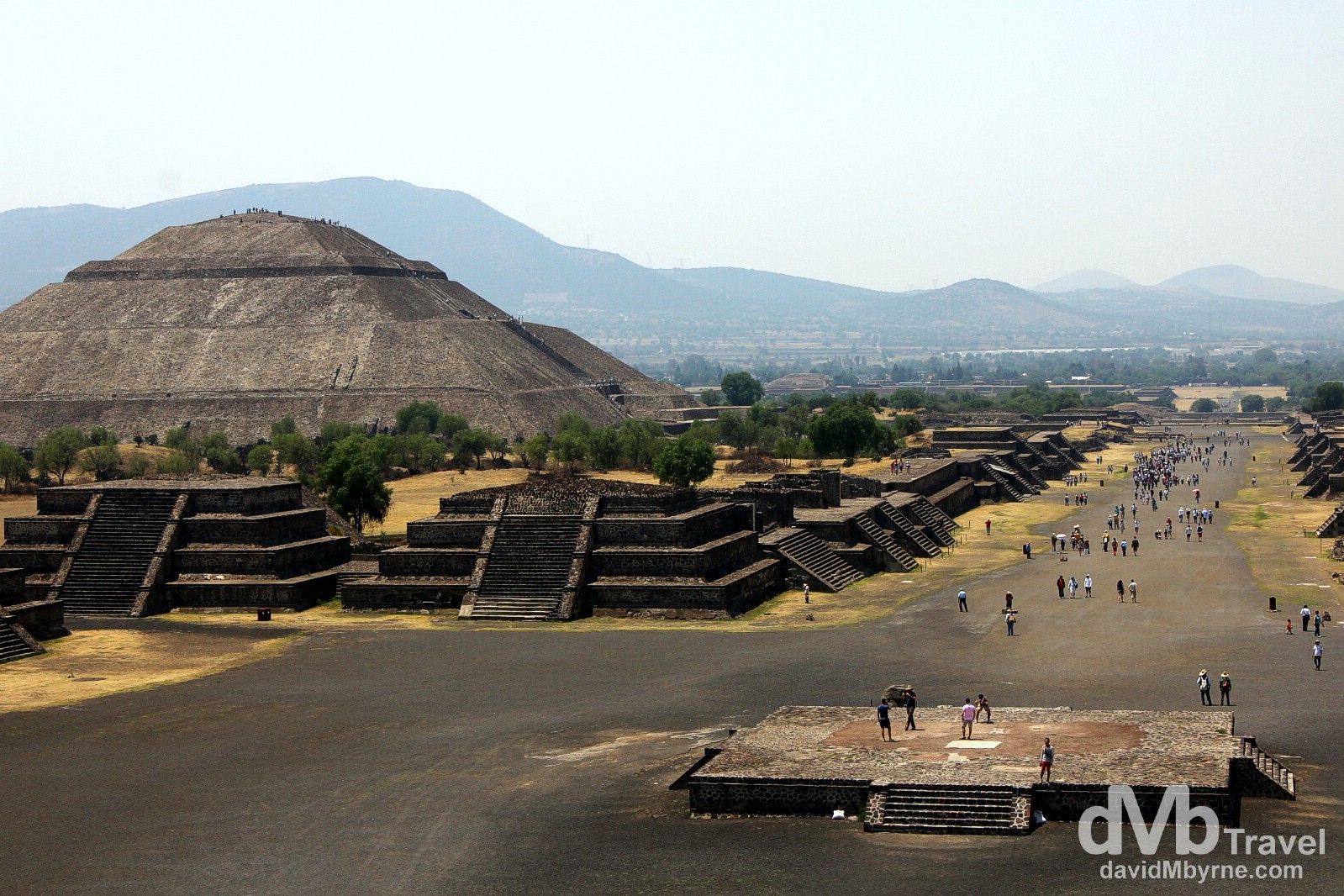 Looking towards the Piramide de la Sol (the Pyramid of the Sun) & down Calzada de los Muertos (the Avenue of the Dead) from the steps of the Piramide de la Luna (the Pyramid of the Moon) in Teotihuacan, Mexico. April 29th 2013.
