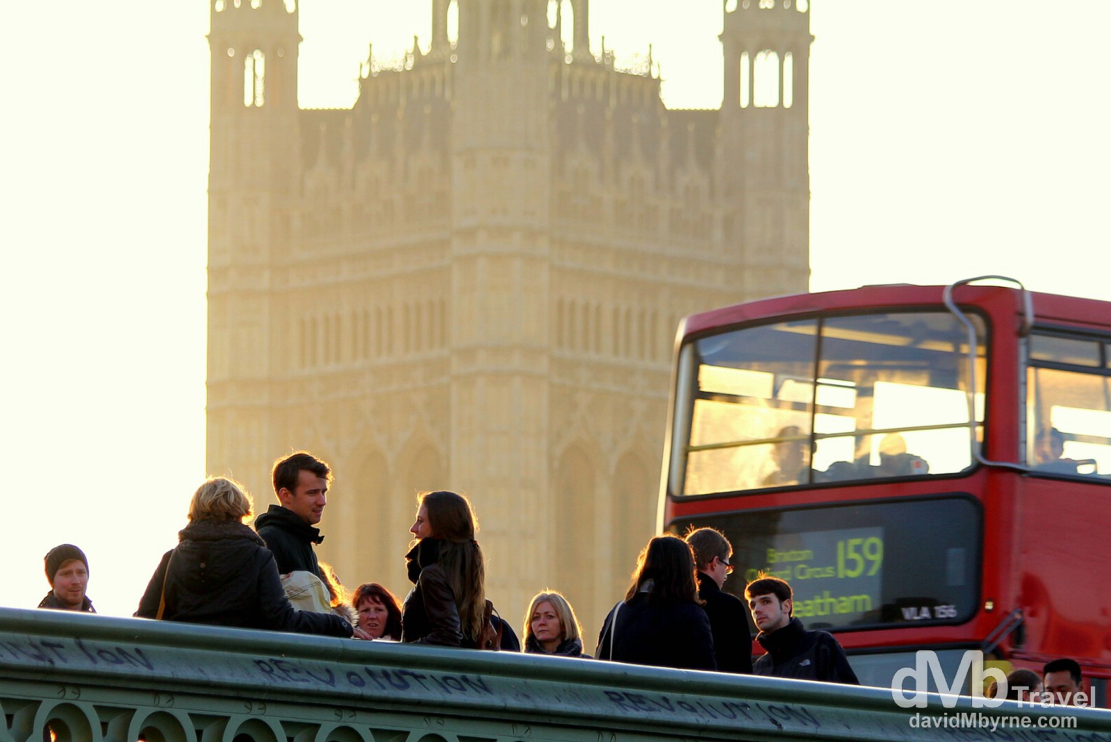 Activity on Westminster Bridge at sunset. London, England. December 8th 2012. 