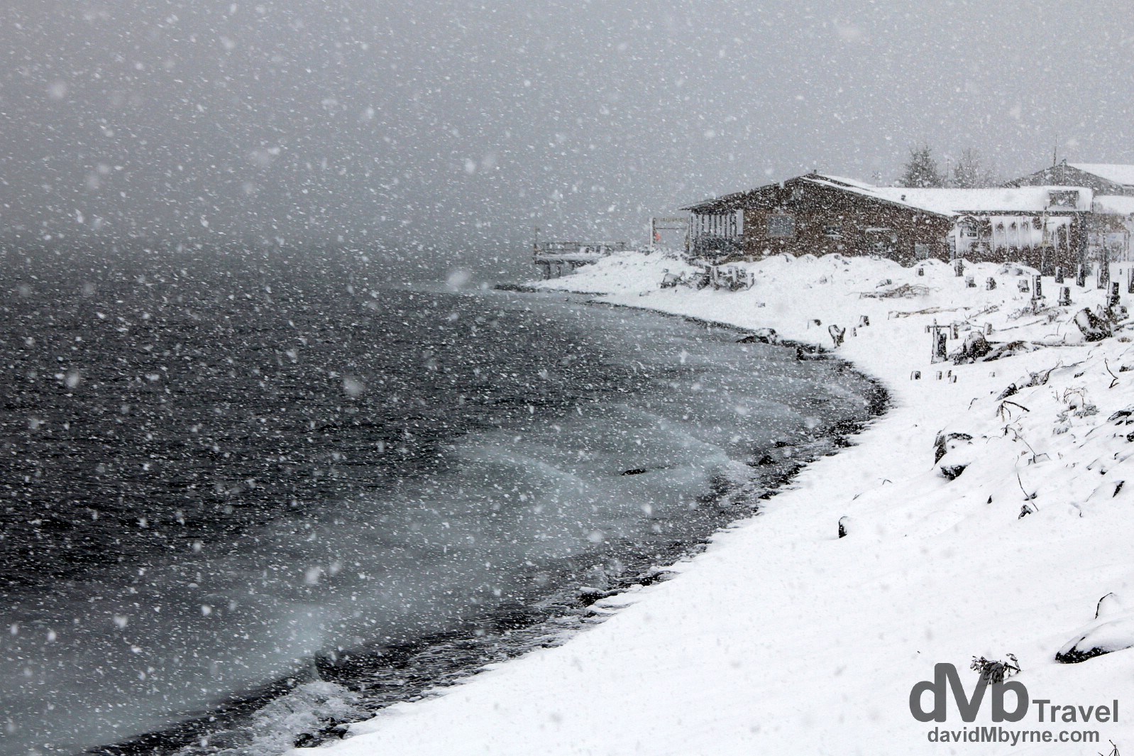 Snow on Resurrection Bay, Lowell Point, Kenai Peninsula, Alaska, USA. March 14th 2013.