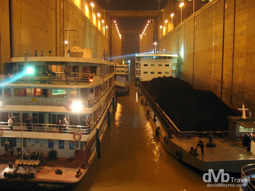 Passing through a massive lock of the Three Gorges Dam near Yichang, Hubei Province, China. September 27th, 2004.