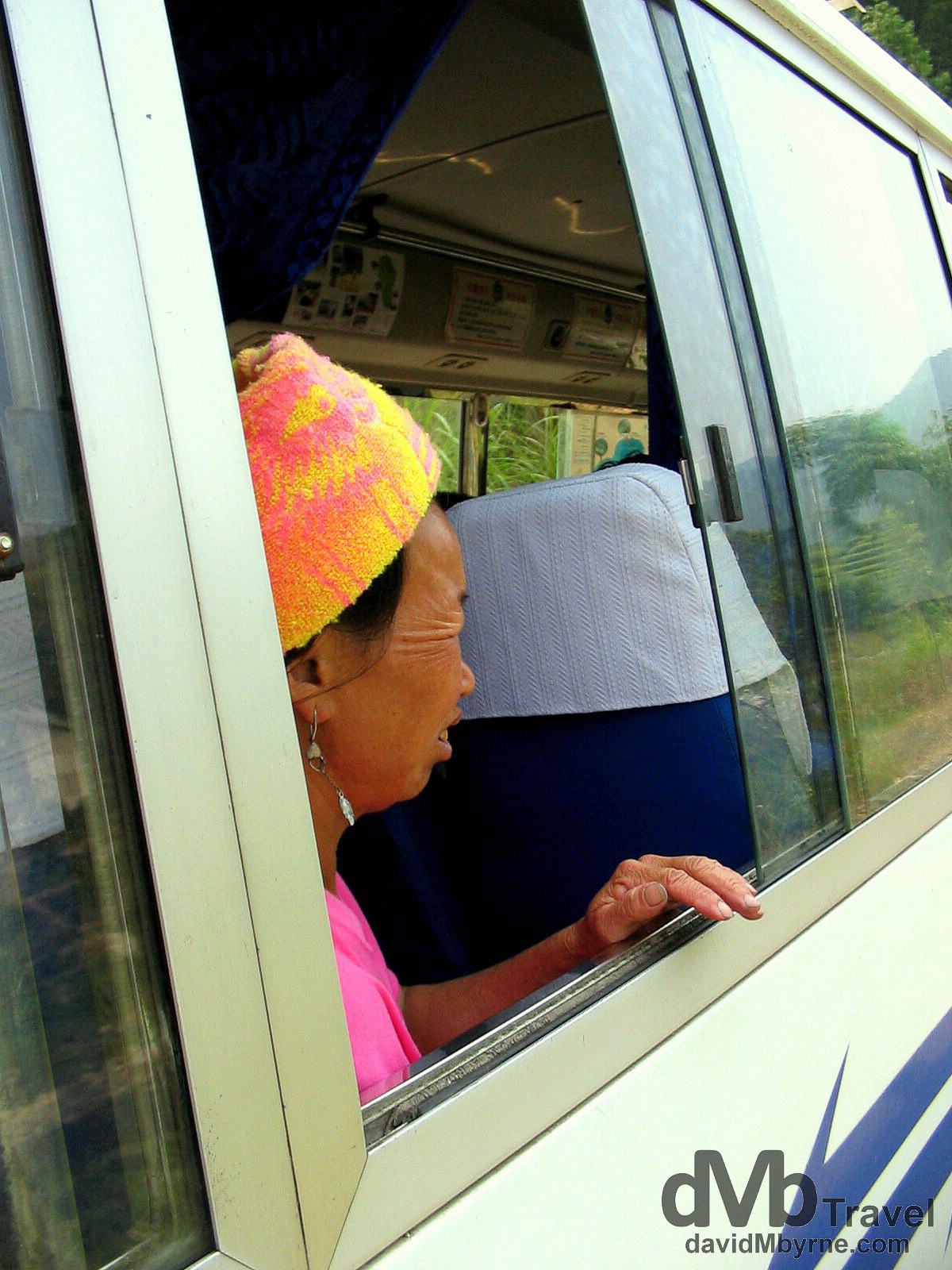 Riding the bus from Ping An Zhuang minority village to Longshang, Guangxi Province, Southern China. September 17th, 2004.