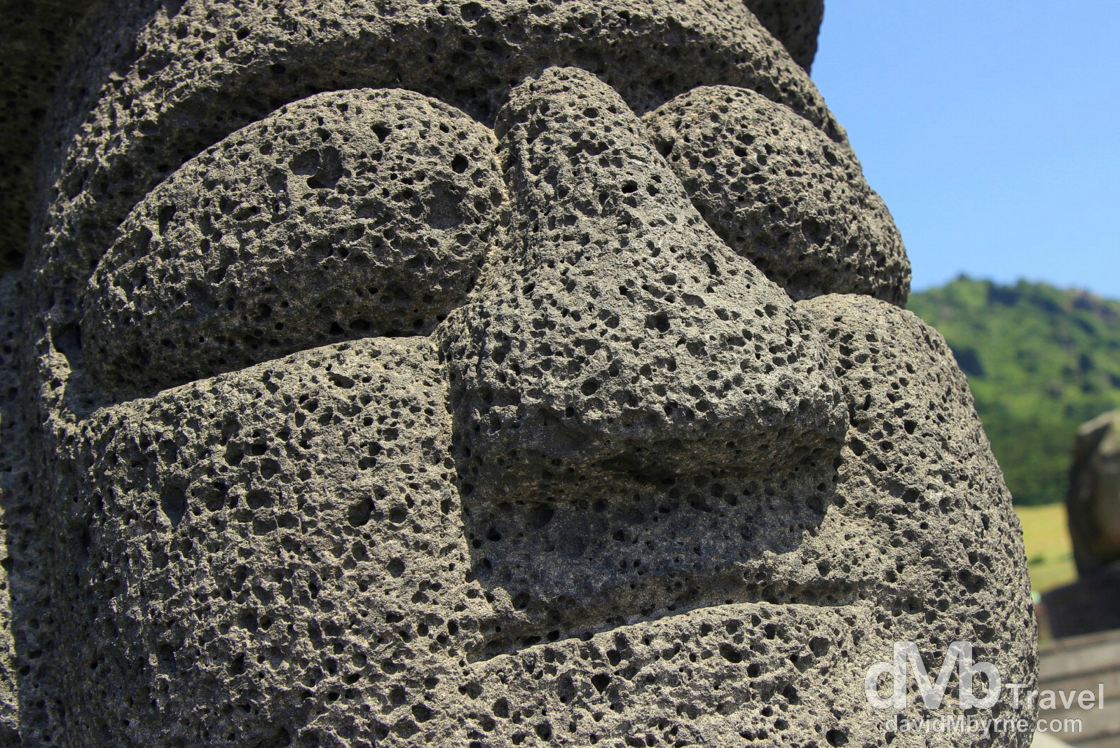 The face of Jeju Island's symbolic Dol Hareubang, aka the 'Grandfather Statues'. Jeju-do, South Korea. July 16th, 2011