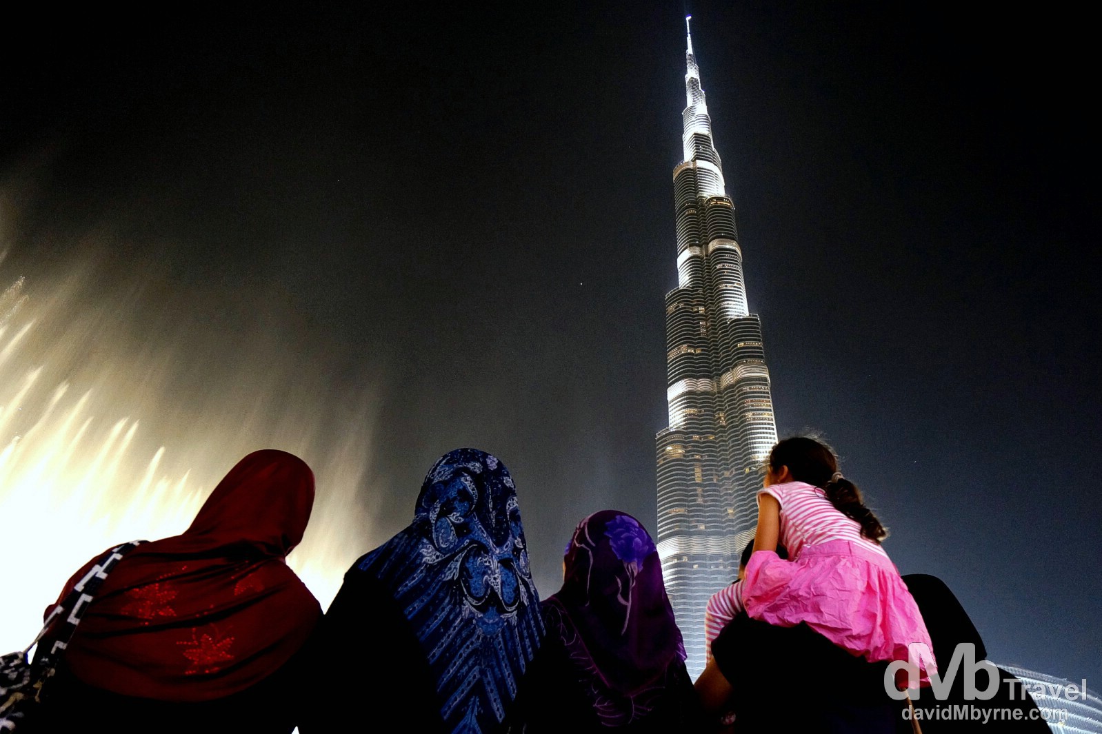 Enjoying the Dancing Fountain Show at the foot of the Burj Khalifa in Downtown Dubai, UAE. April 20th, 2014. 