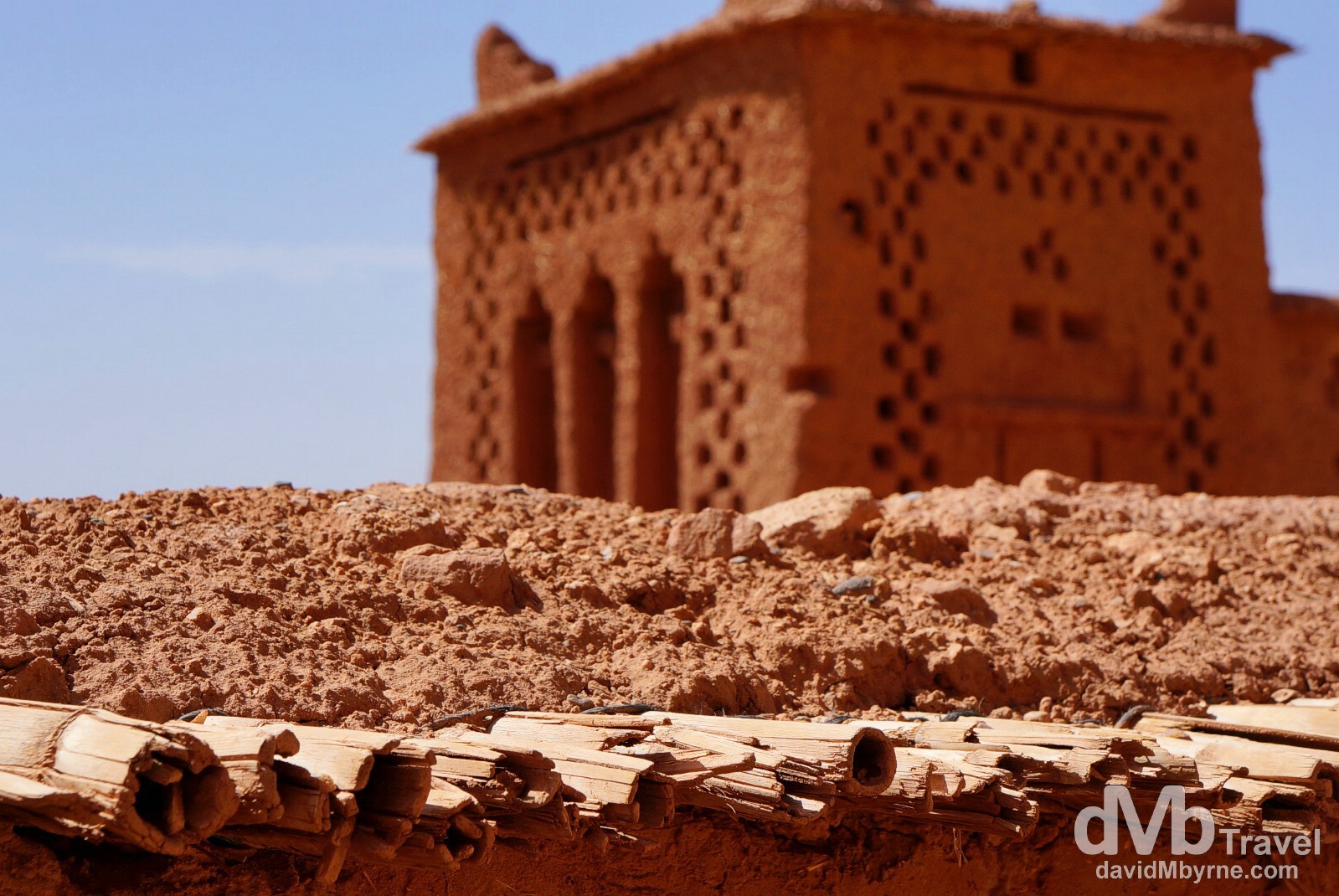 A section of the walls of the Ait Benhaddou, southern Morocco. May 14th, 2014.