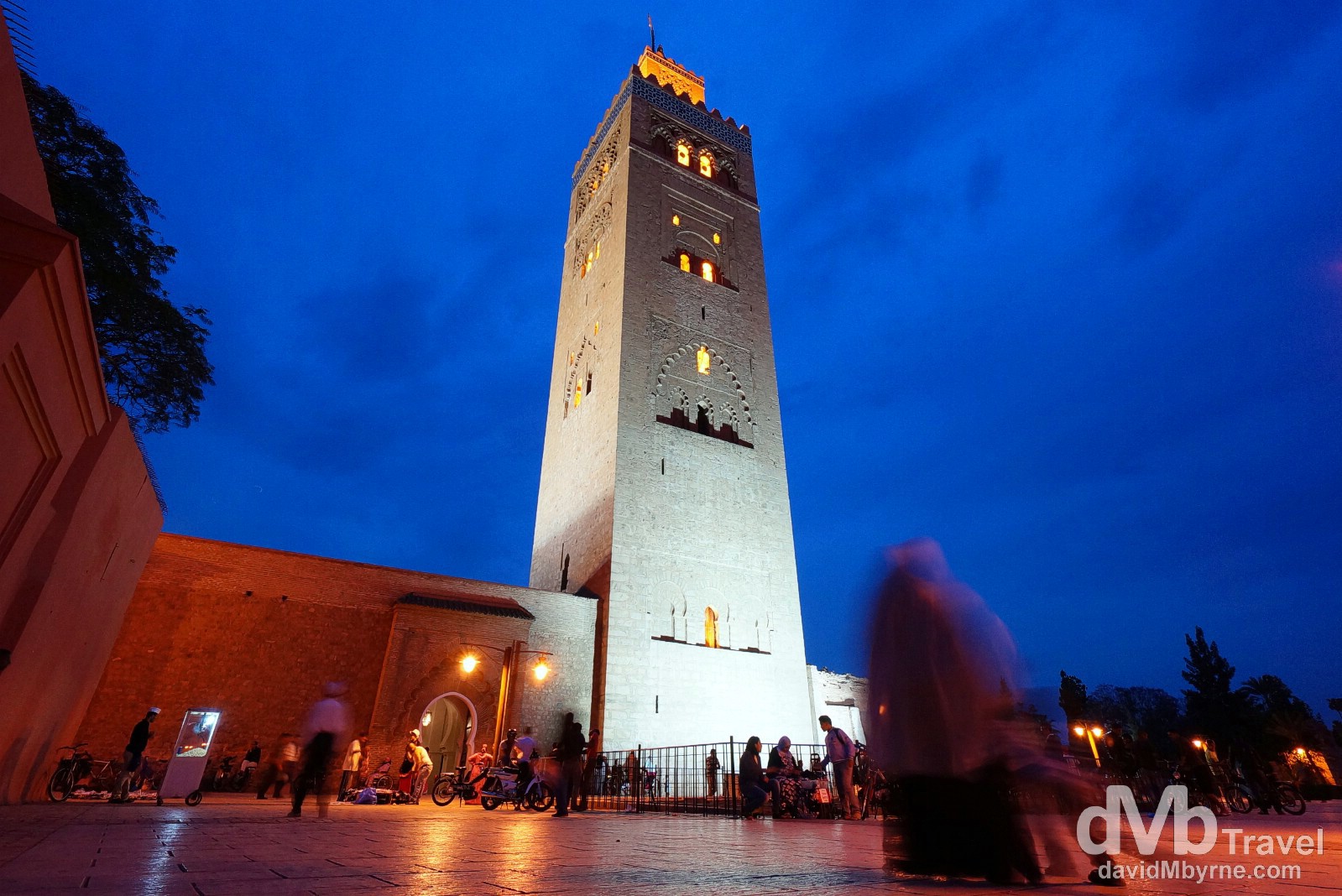 Outside the Koutoubia Mosque shortly after dusk in Marrakesh, Morocco. May 6th, 2014.