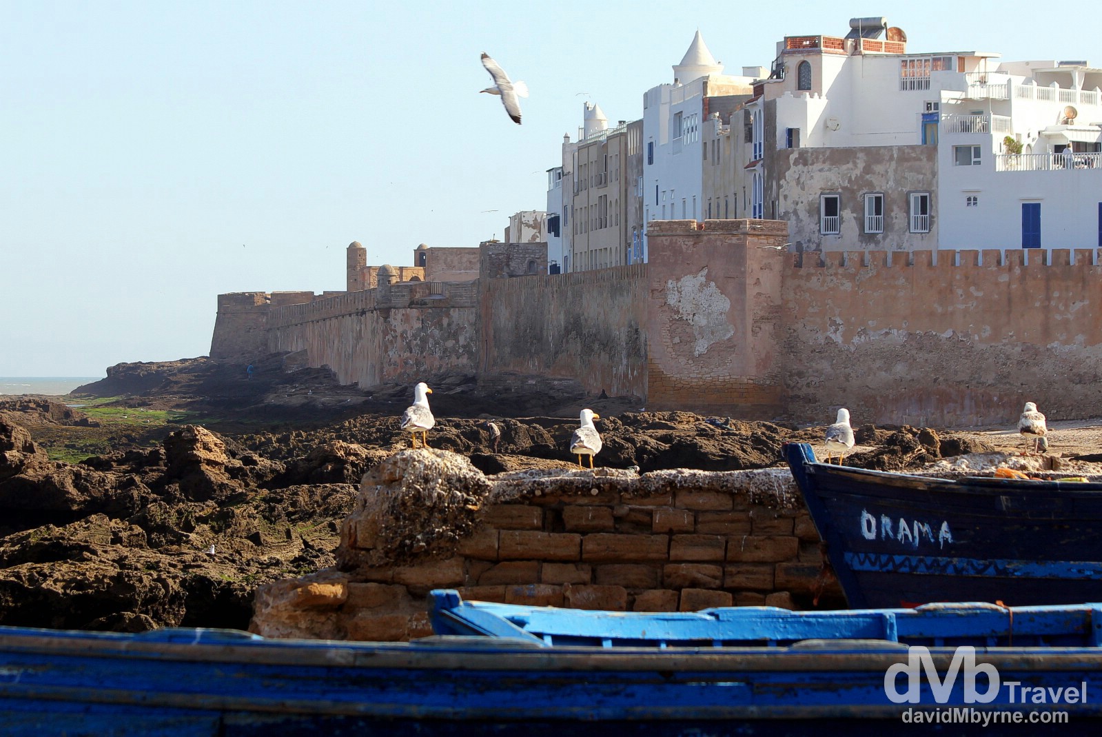 The Atlantic-fronting walls of the medina as seen from the port in Essaouira, Morocco. May 3rd, 2014.