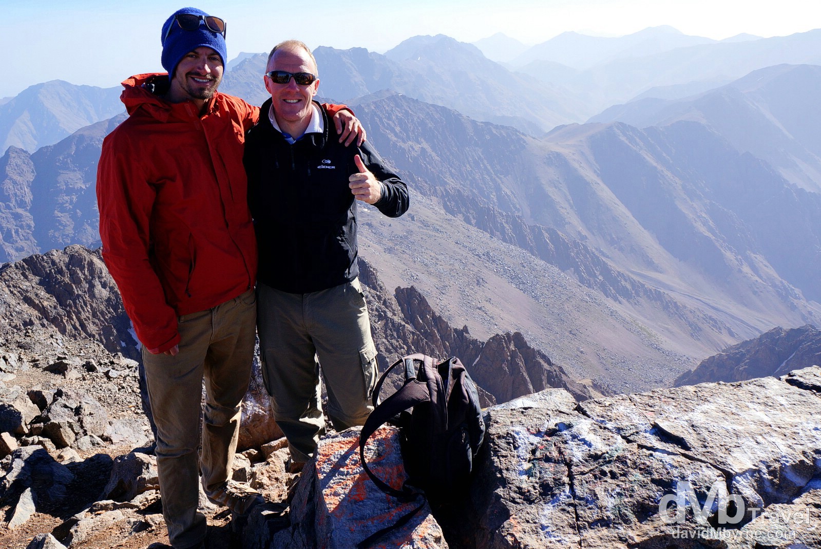 On the 4,176-metre summit of Jebel Toubkal, the highest point in Northern Africa. Jebel Toubkal, High Atlas, central Morocco. May 12th, 2014.