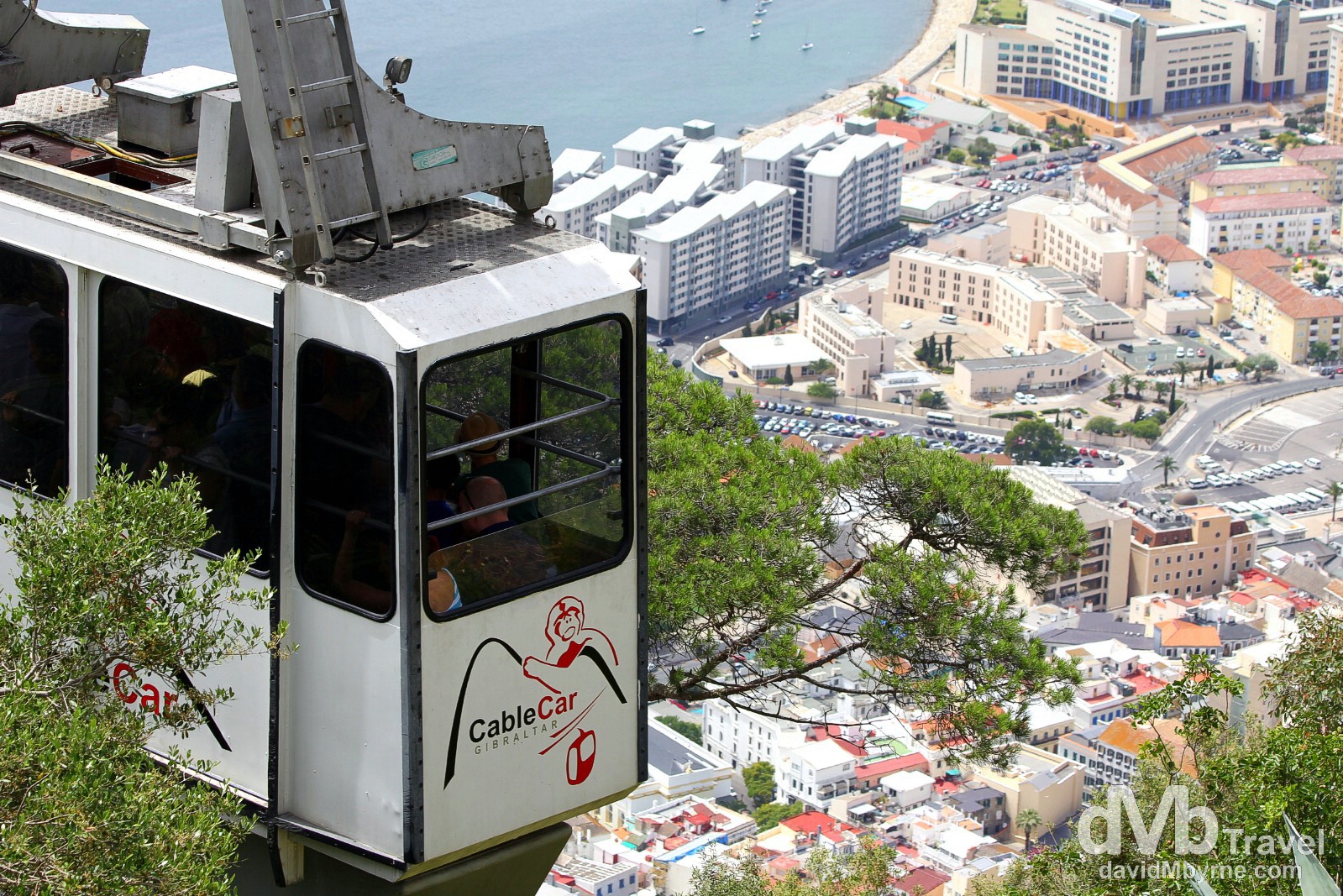 The Cable Car leaving the top station of The Upper Rock Nature Reserve in Gibraltar. June 5th, 2014.