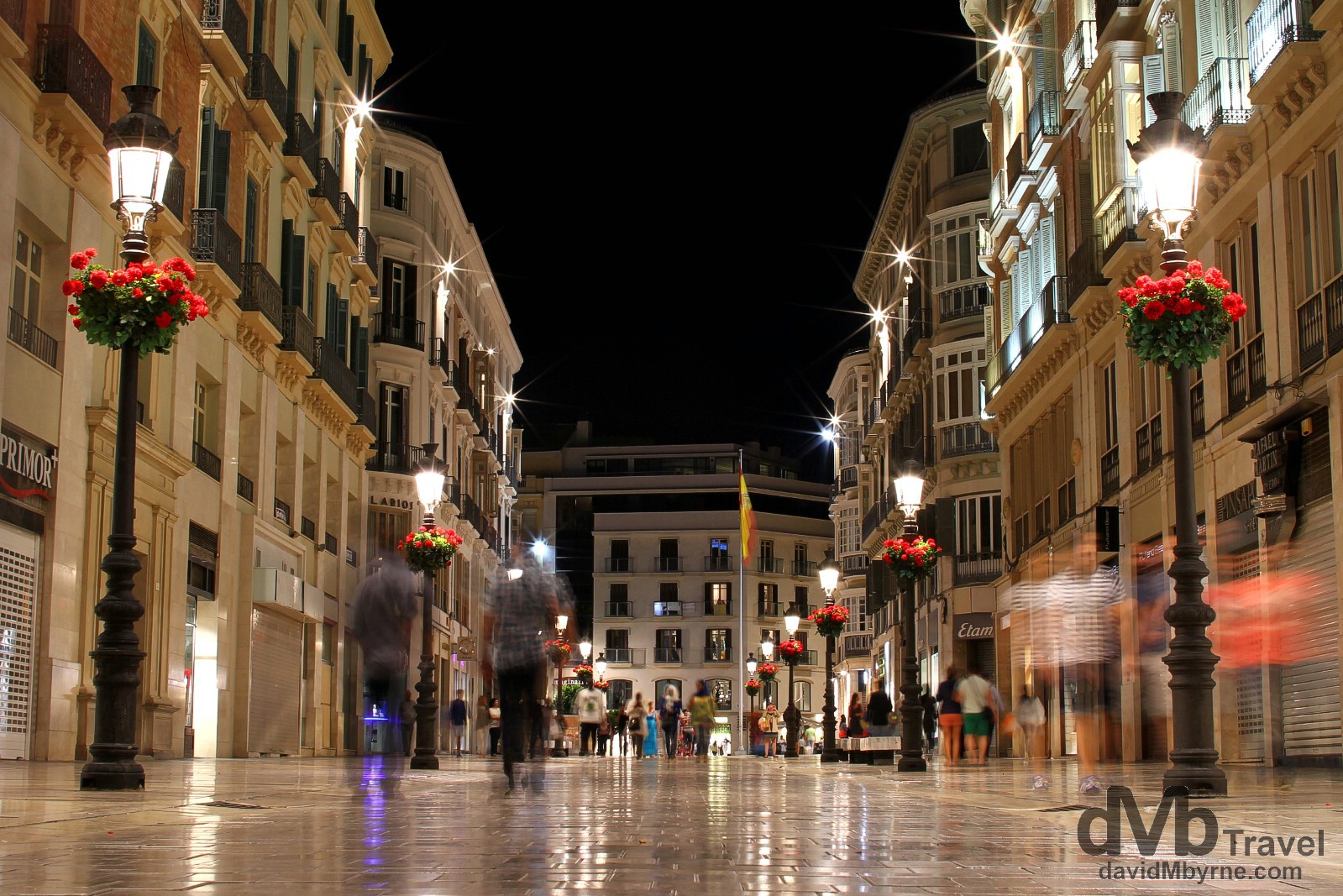 Calle Marques de Larios, the city main pedestrianized artery in Malaga, Andalusia, Spain. June 9th, 2014. 