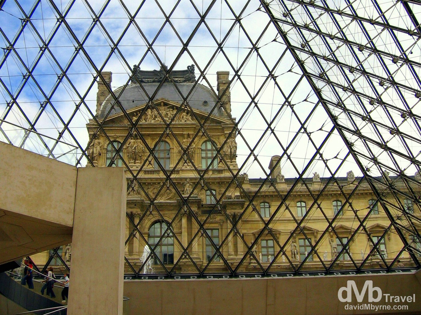 Part of the Richelieu wing as seen through the Pyramid from the Cour Napoléon (Napoleons court), Louvre Museum, Paris, France. August 19th, 2007.