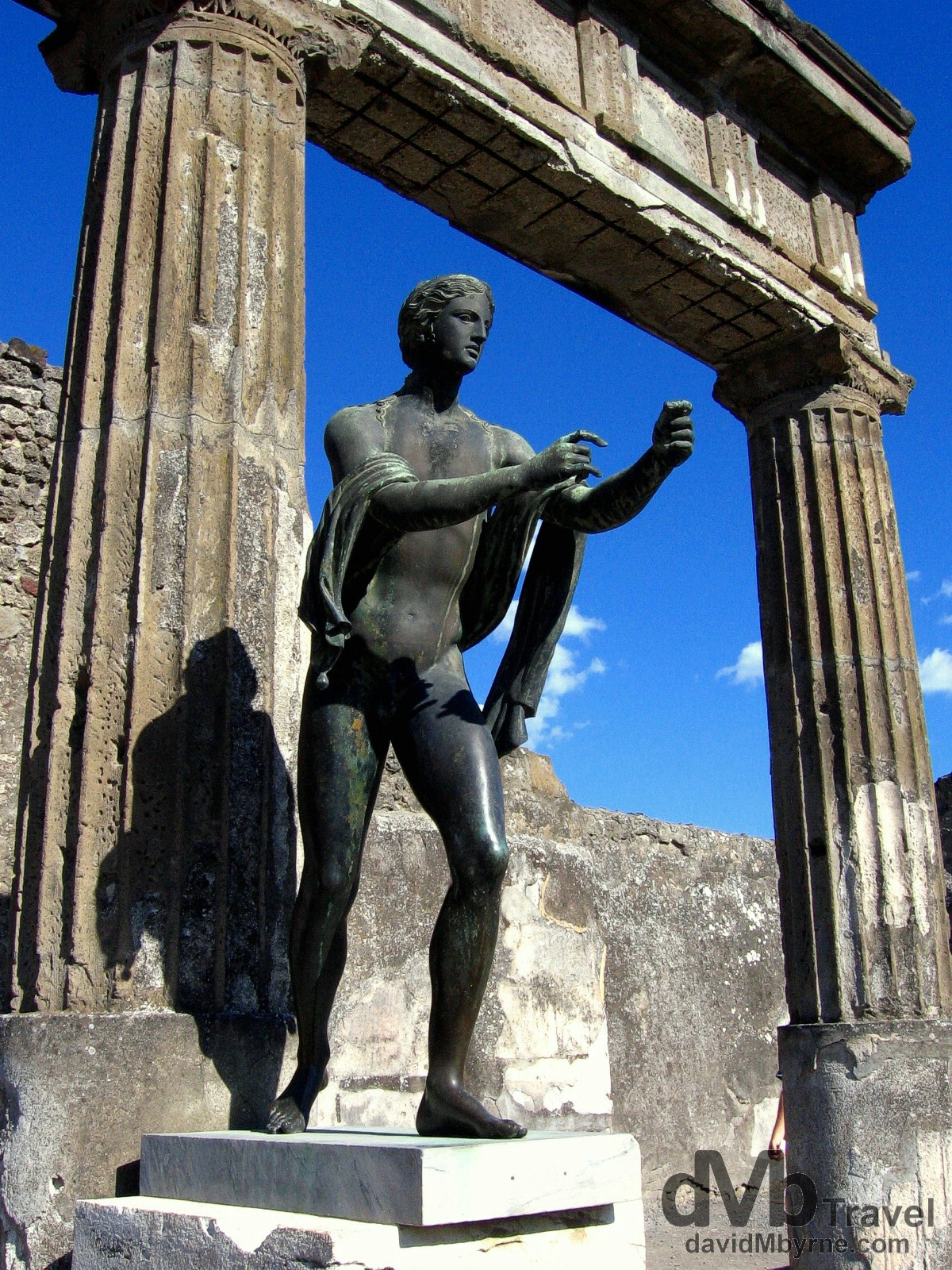 A statue of Apollo, the Greek God of light, in the Apollo Temple of the Forum in Pompeii, Campania, Italy. September 5th, 2007.