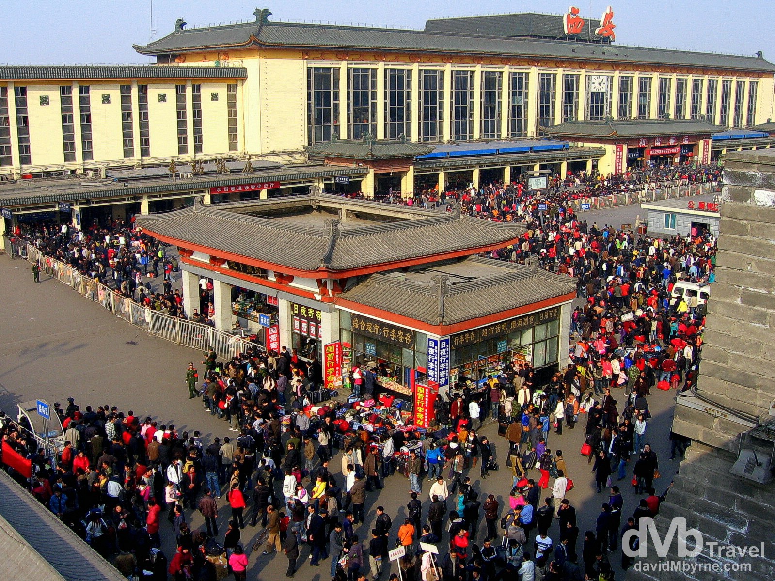 Crowds outside the main train station in Xi'an, Shaanxi Province, China. February 22nd, 2008.