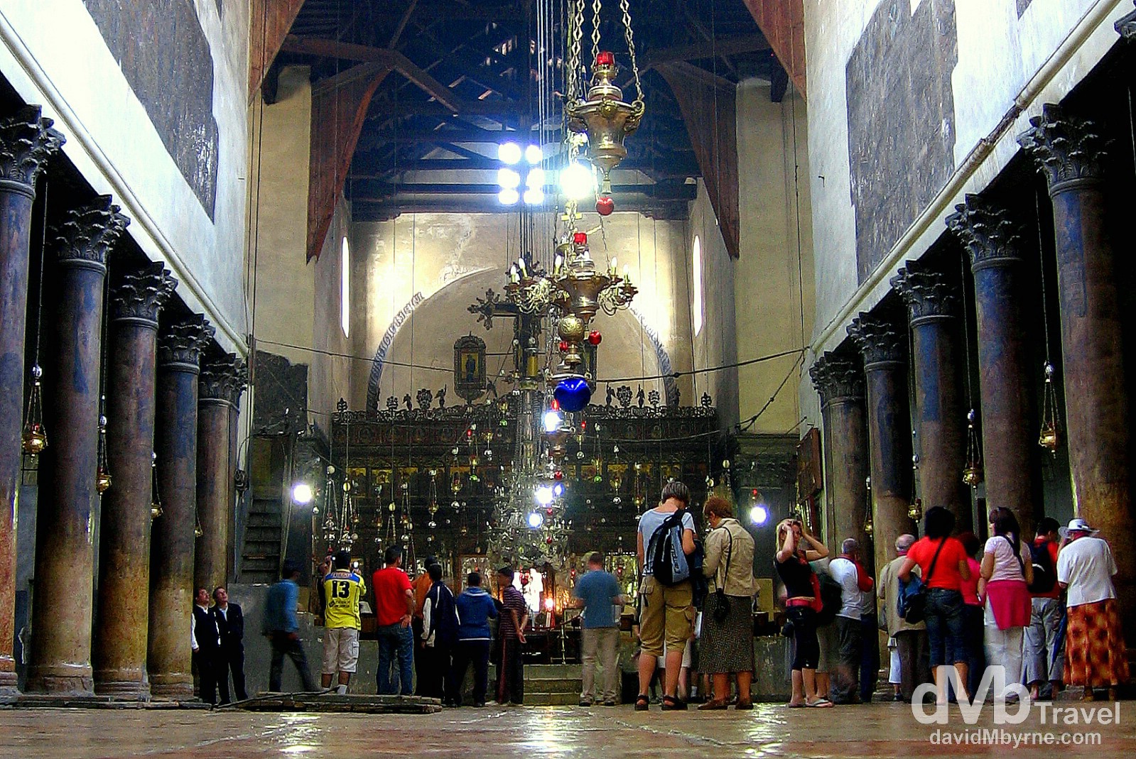 The interior of the Church of the Nativity, traditionally considered to be located over the cave that marks the birthplace of Jesus of Nazareth. Bethlehem, Palestine. May 2, 2008.