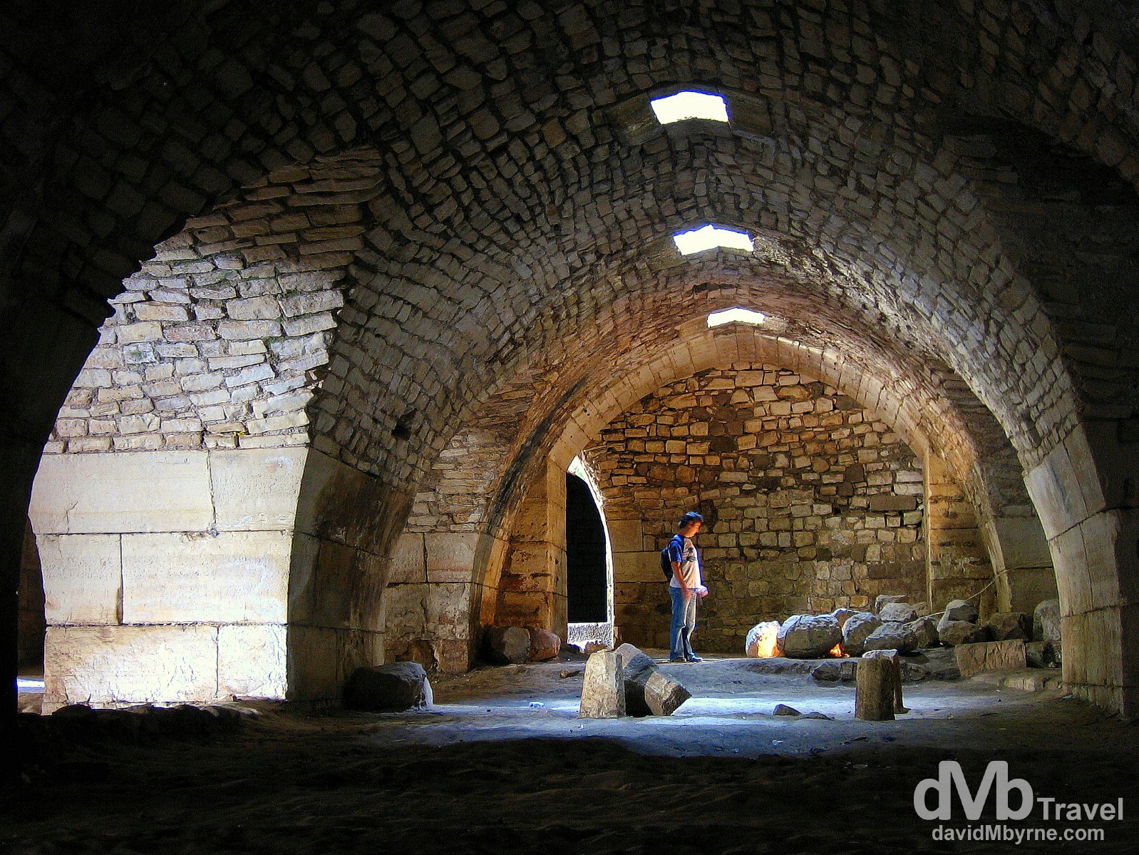 Inside one of the cavernous corridors of the old Crusader castle Crac des Chevaliers in Syria. May 7, 2008.
