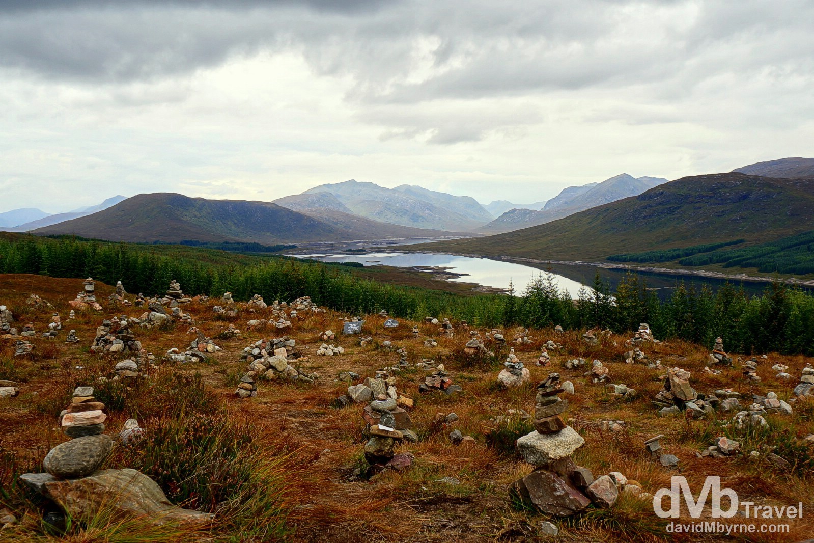 Memorial rocks on a hill overlooking Glen Shiel, Highlands, Scotland. September 16, 2014. 