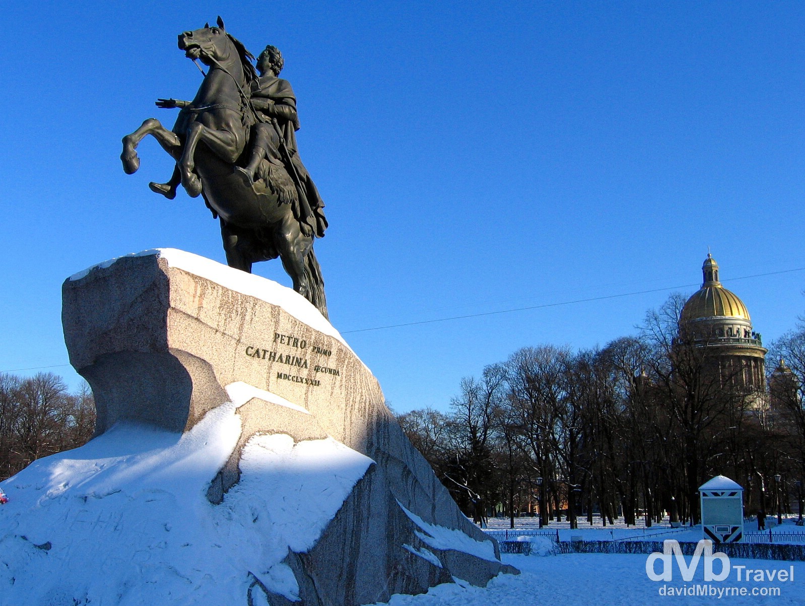 The statue The Bronze Horseman in ploshchad Dekabristov (Decembrists Square) in St Petersburg, Russia. February 27, 2006.