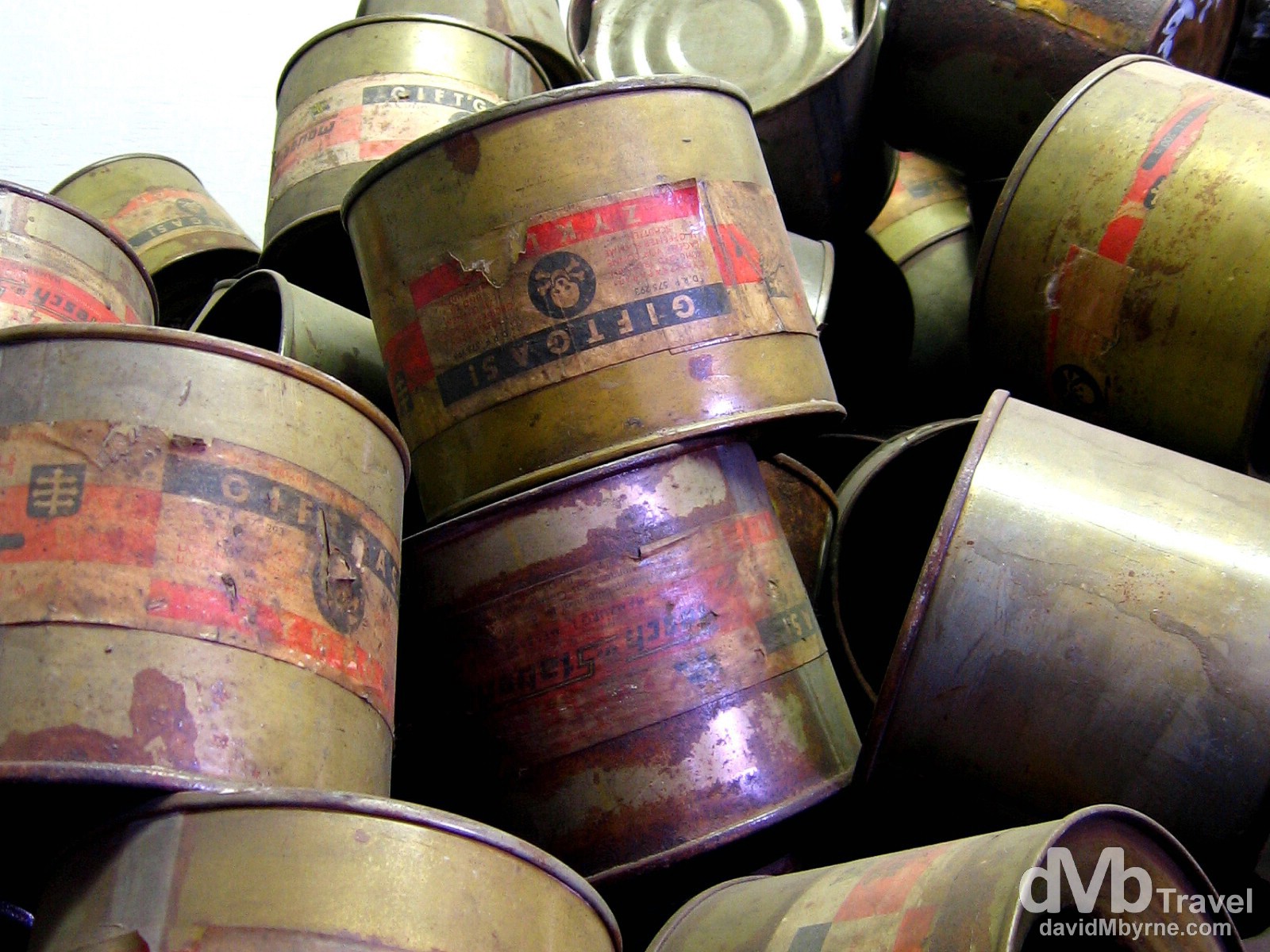 Used Cyclon B canisters on display in Block 4 of The State Museum in O?wi?cim (Auschwitz), Poland. March 7, 2006.