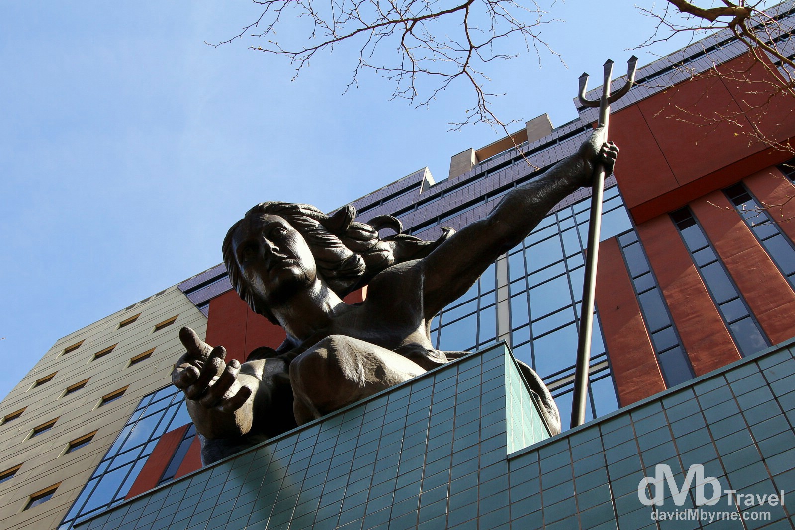 The Portlandia Statue on the facade of the Portland Building in Portland, Oregon, USA. March 28, 2013.