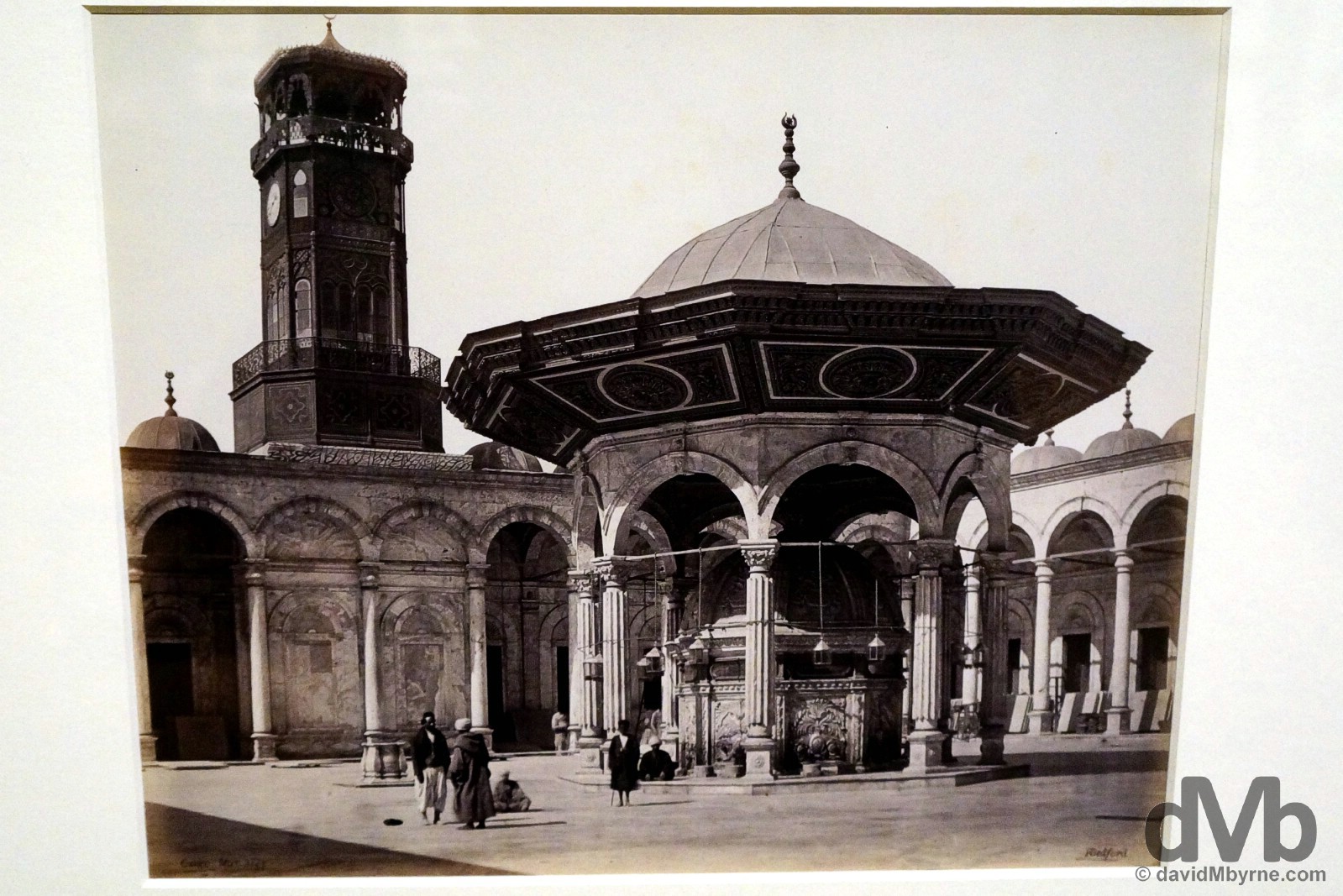 A Francis Bedford (1815-1894) capture of the fountain in the courtyard of the Mosque of Muhammad Ali in the Saladin Citadel in Cairo, Egypt. Captured on March 3, 1862, & on display as part of the Cairo to Constantinople Exhibit in the Queen's Gallery of Buckingham Palace, London, England. December 14, 2014.