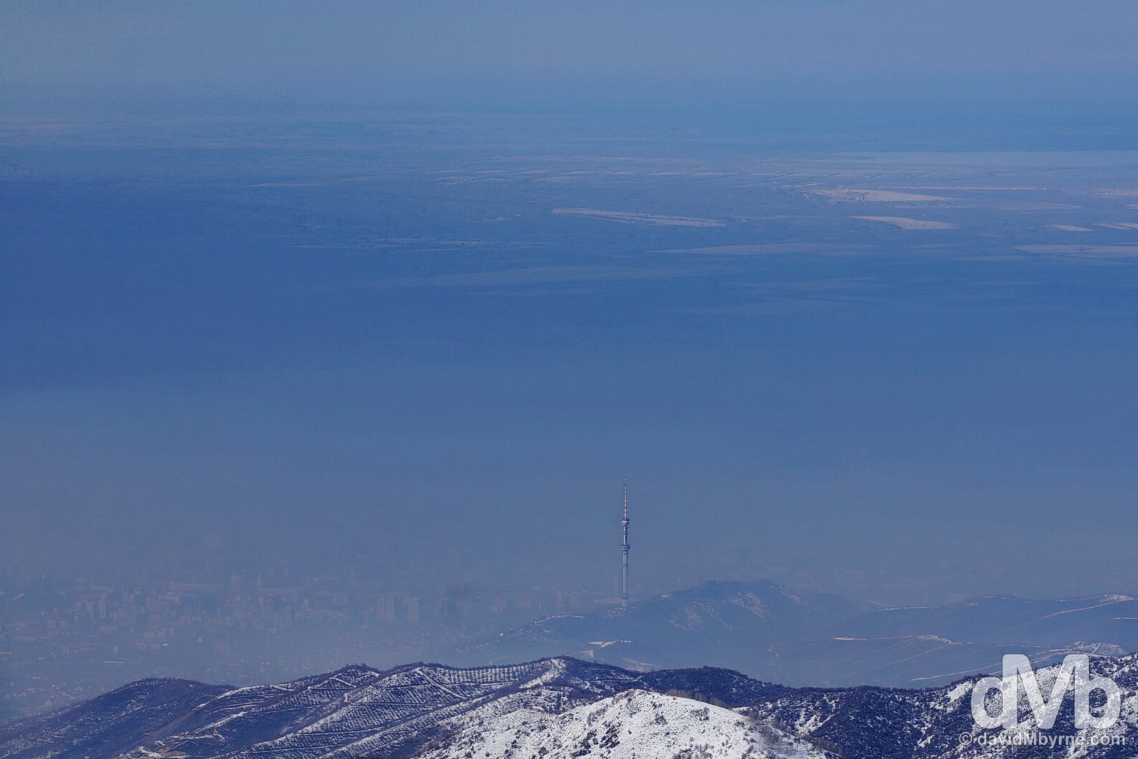 The city of Almaty as seen from the middle station of the Shymbulak Ski Resort in the Zailiysky Alatau range in southern Kazakhstan. February 14, 2015.  