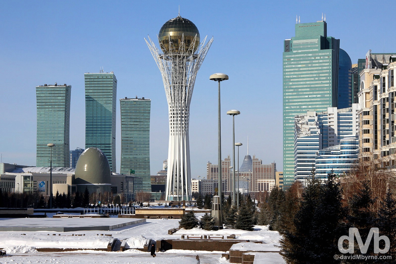 Looking west up Nurzhol Bulvar, the 2 kilometer long governmental & monumental zone in Astana, Kazakhstan. February 18, 2015.